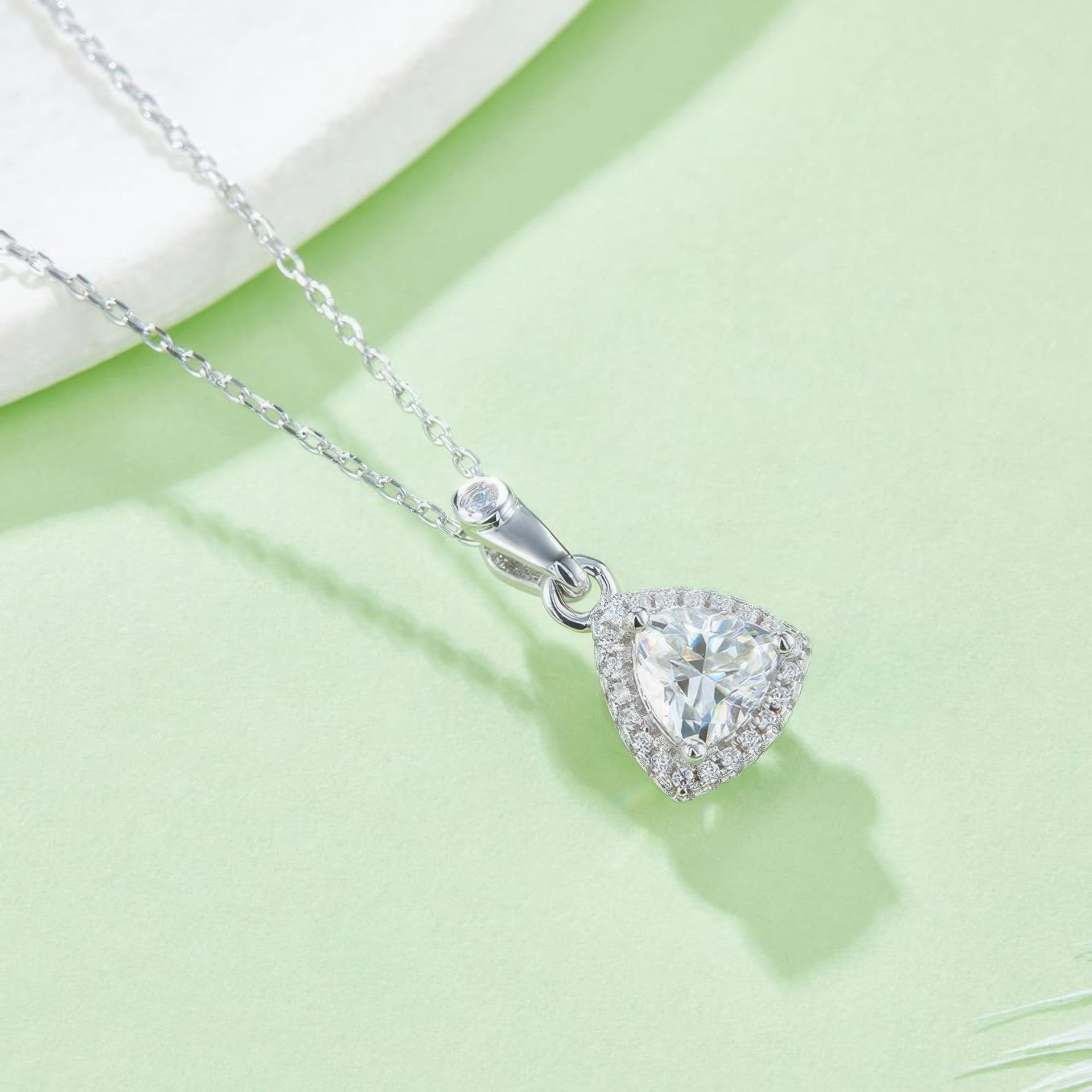 Triangle Moissanite Necklace & Earring Set | 925 Silver Trillion-Cut Halo Pendant + Studs, 1ct + 0.5ct/ea DEF VVS - Image 4