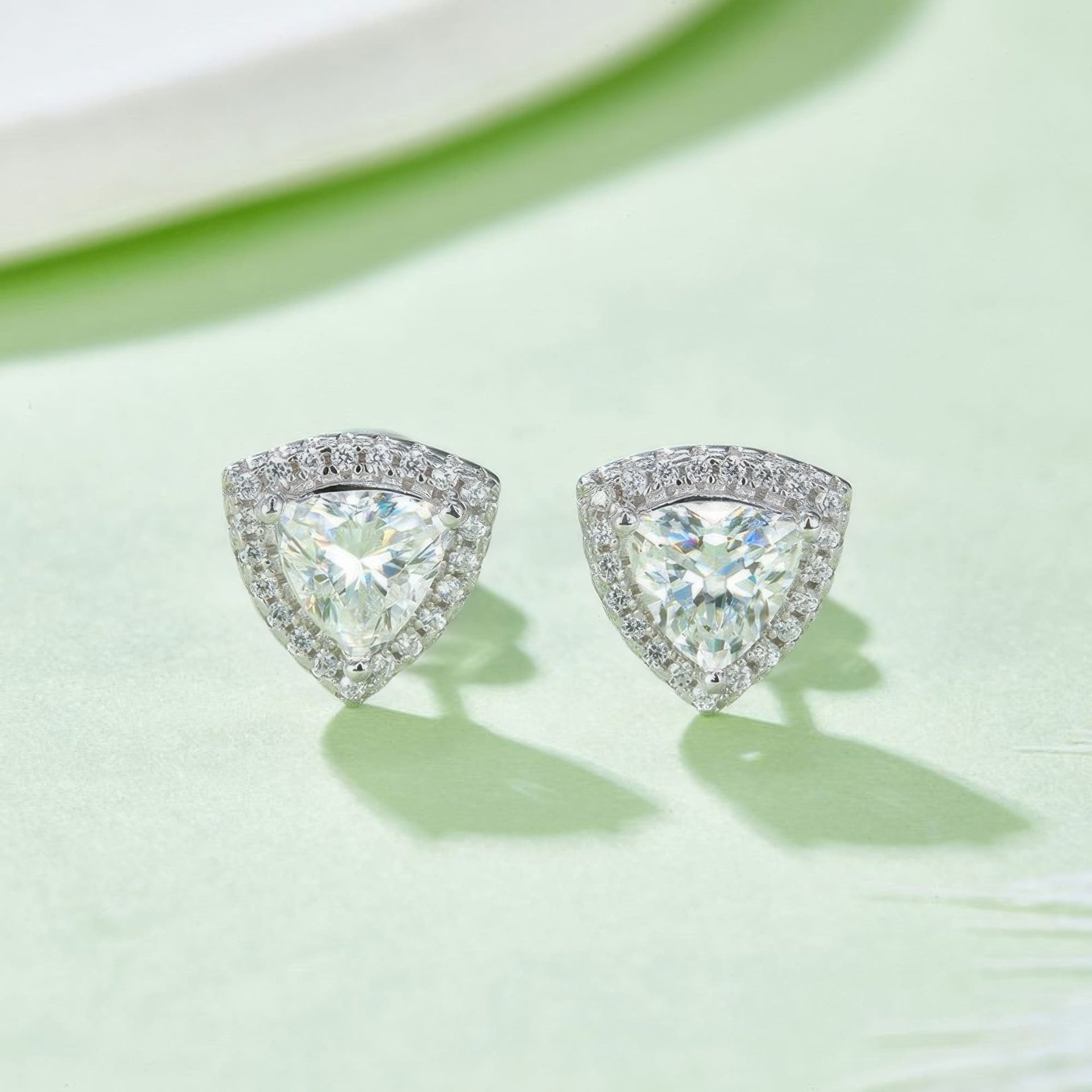 Triangle Moissanite Necklace & Earring Set | 925 Silver Trillion-Cut Halo Pendant + Studs, 1ct + 0.5ct/ea DEF VVS - Image 5