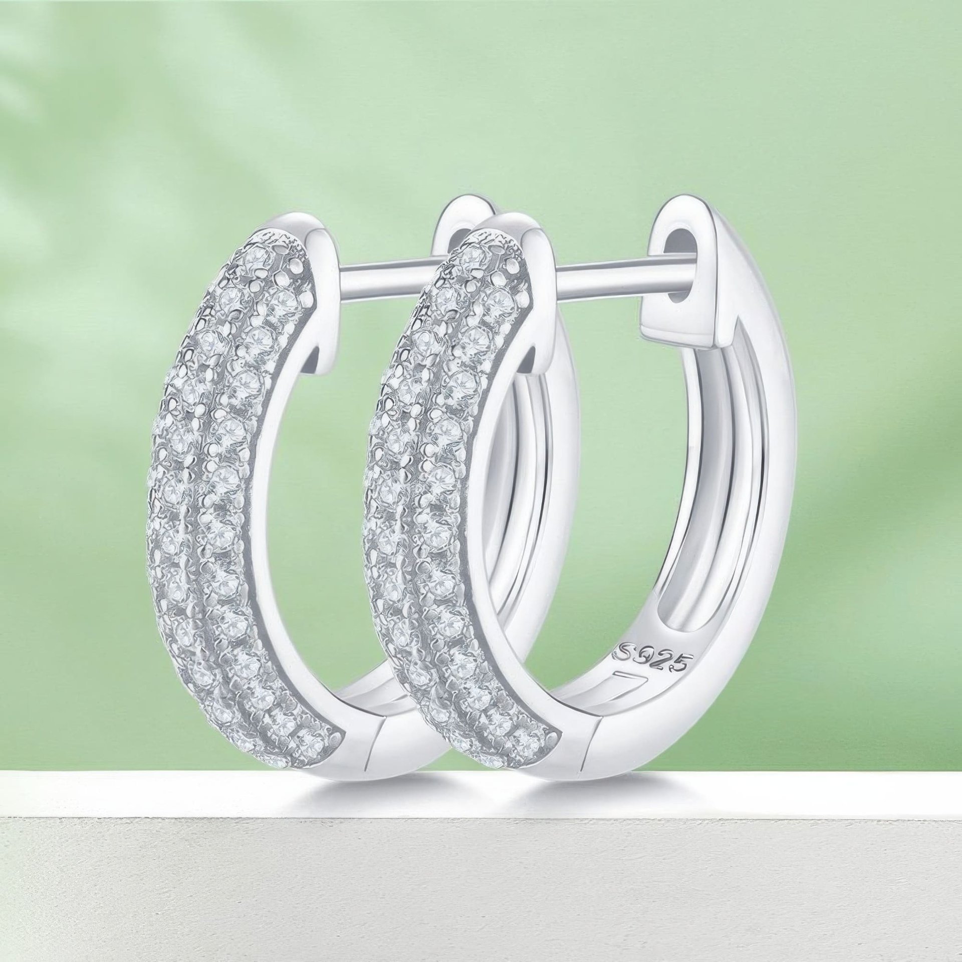 U-Shape Pavé Moissanite Huggie Hoop Earrings | 925 Sterling Silver | DEF VVS Round-Cut Stones - Image 3
