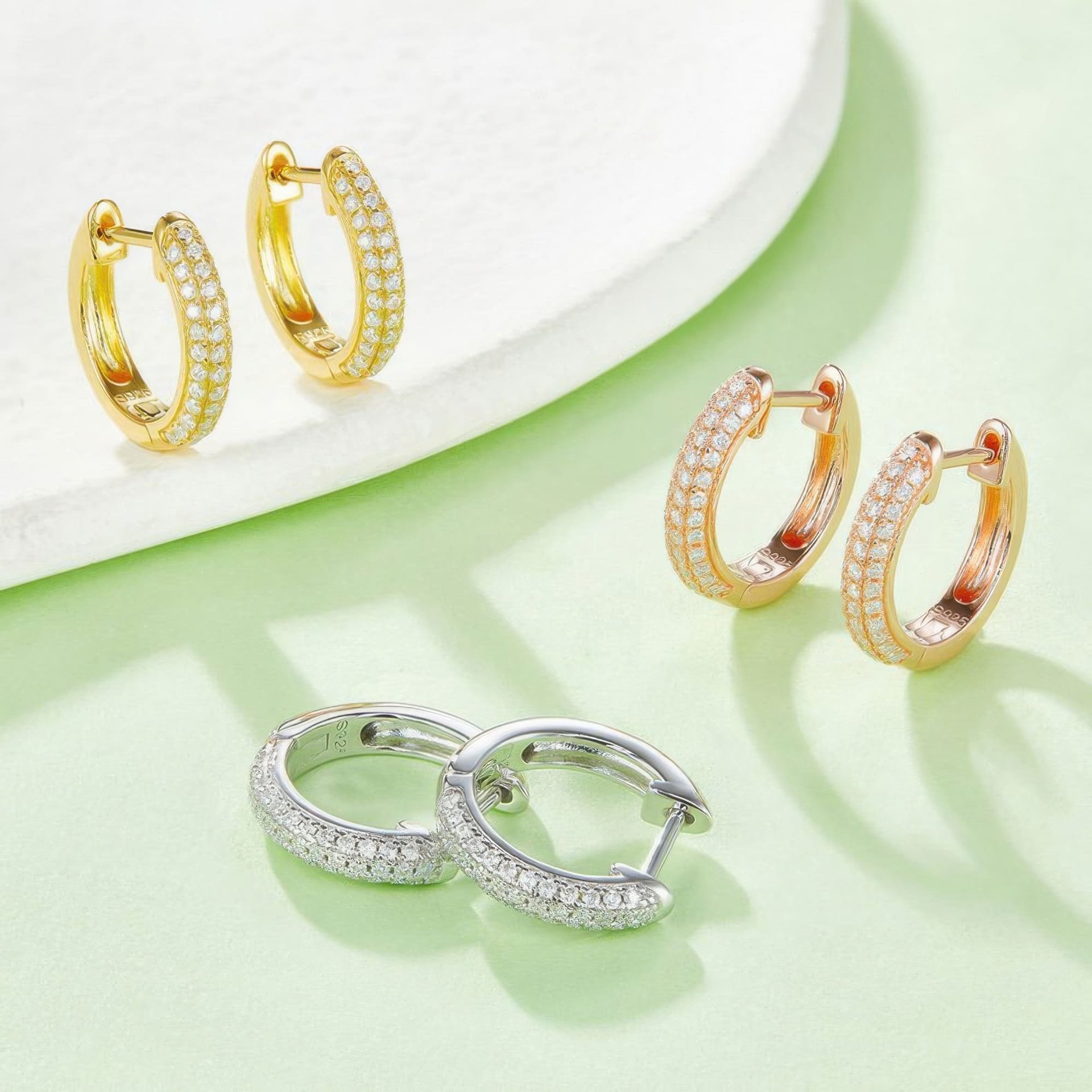 U-Shape Pavé Moissanite Huggie Hoop Earrings | 925 Sterling Silver | DEF VVS Round-Cut Stones - Image 8