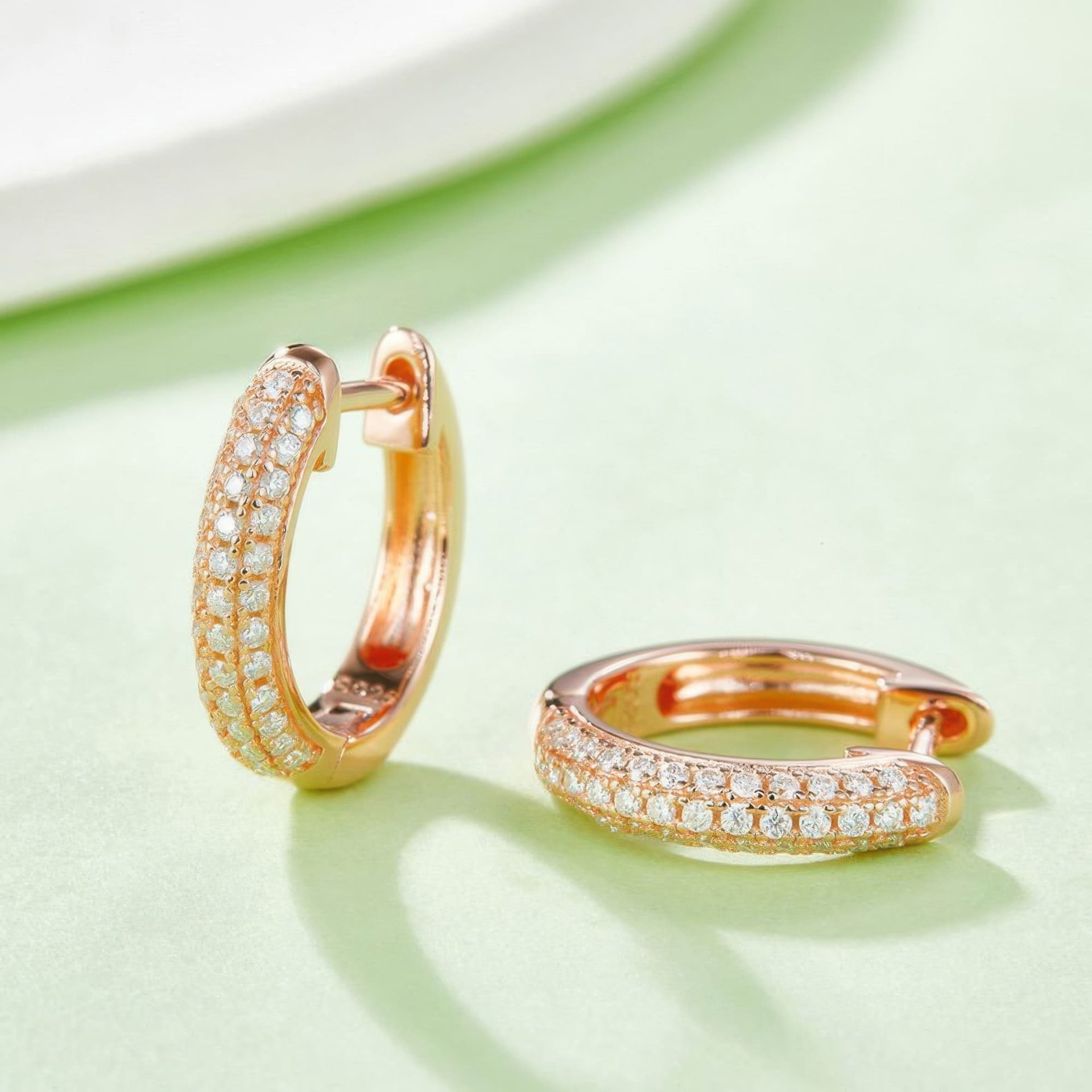 U-Shape Pavé Moissanite Huggie Hoop Earrings | 925 Sterling Silver | DEF VVS Round-Cut Stones - Image 5