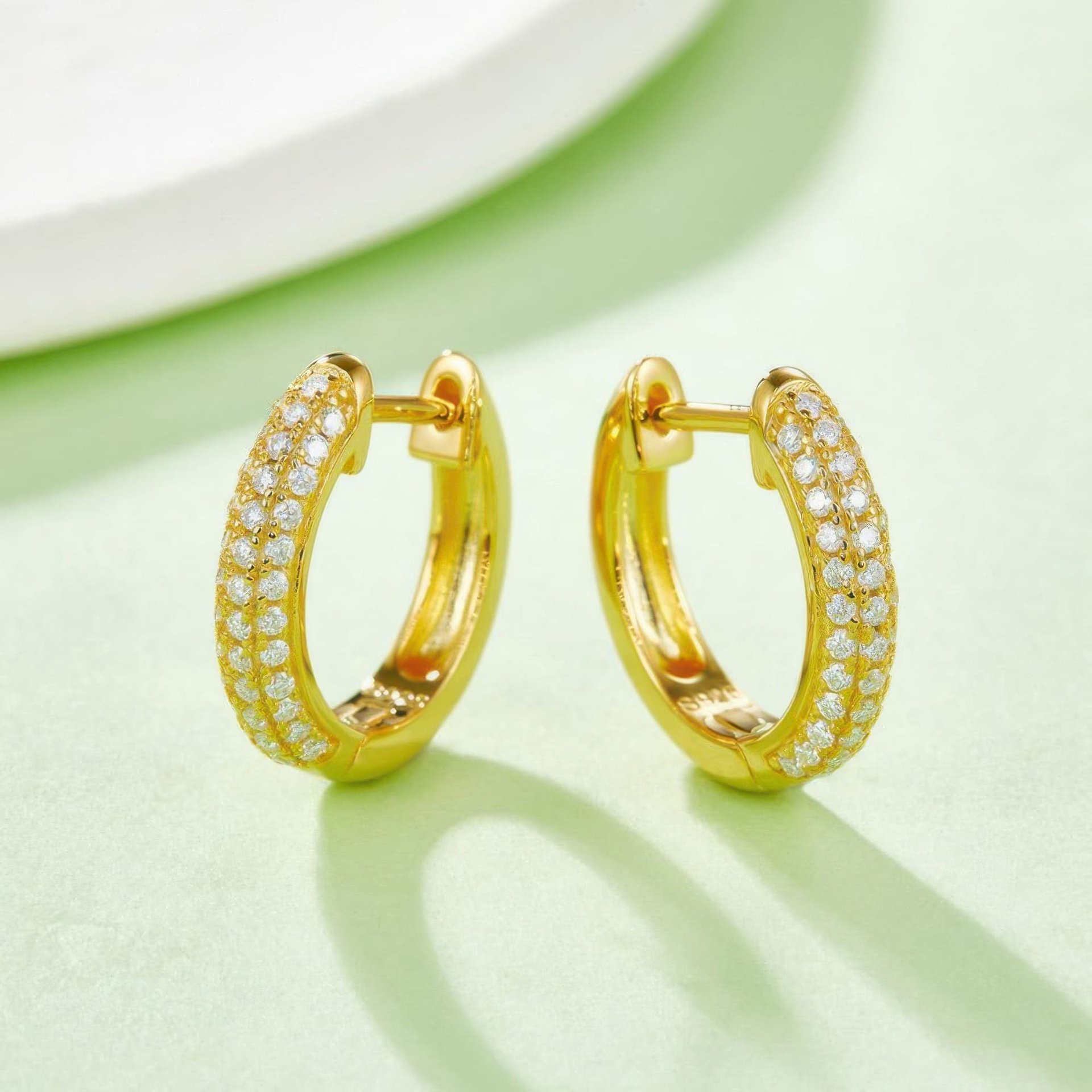 U-Shape Pavé Moissanite Huggie Hoop Earrings | 925 Sterling Silver | DEF VVS Round-Cut Stones - Image 7