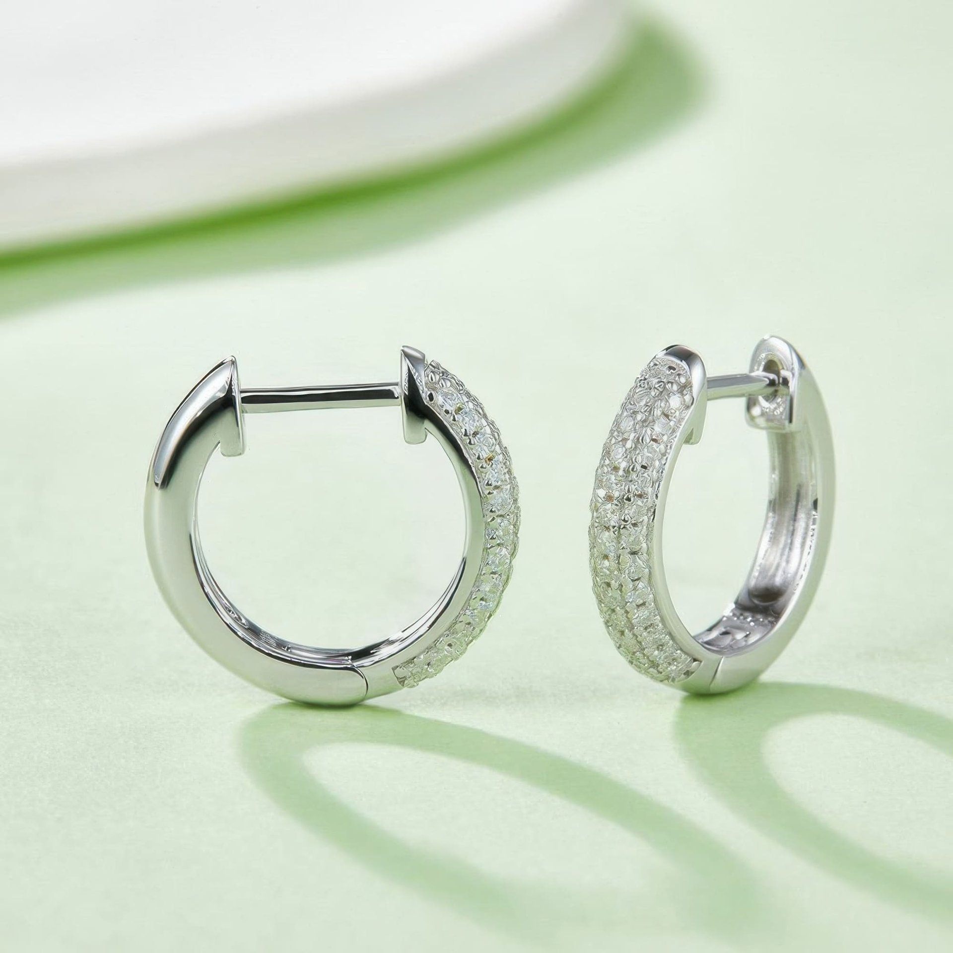 U-Shape Pavé Moissanite Huggie Hoop Earrings | 925 Sterling Silver | DEF VVS Round-Cut Stones - alternate view