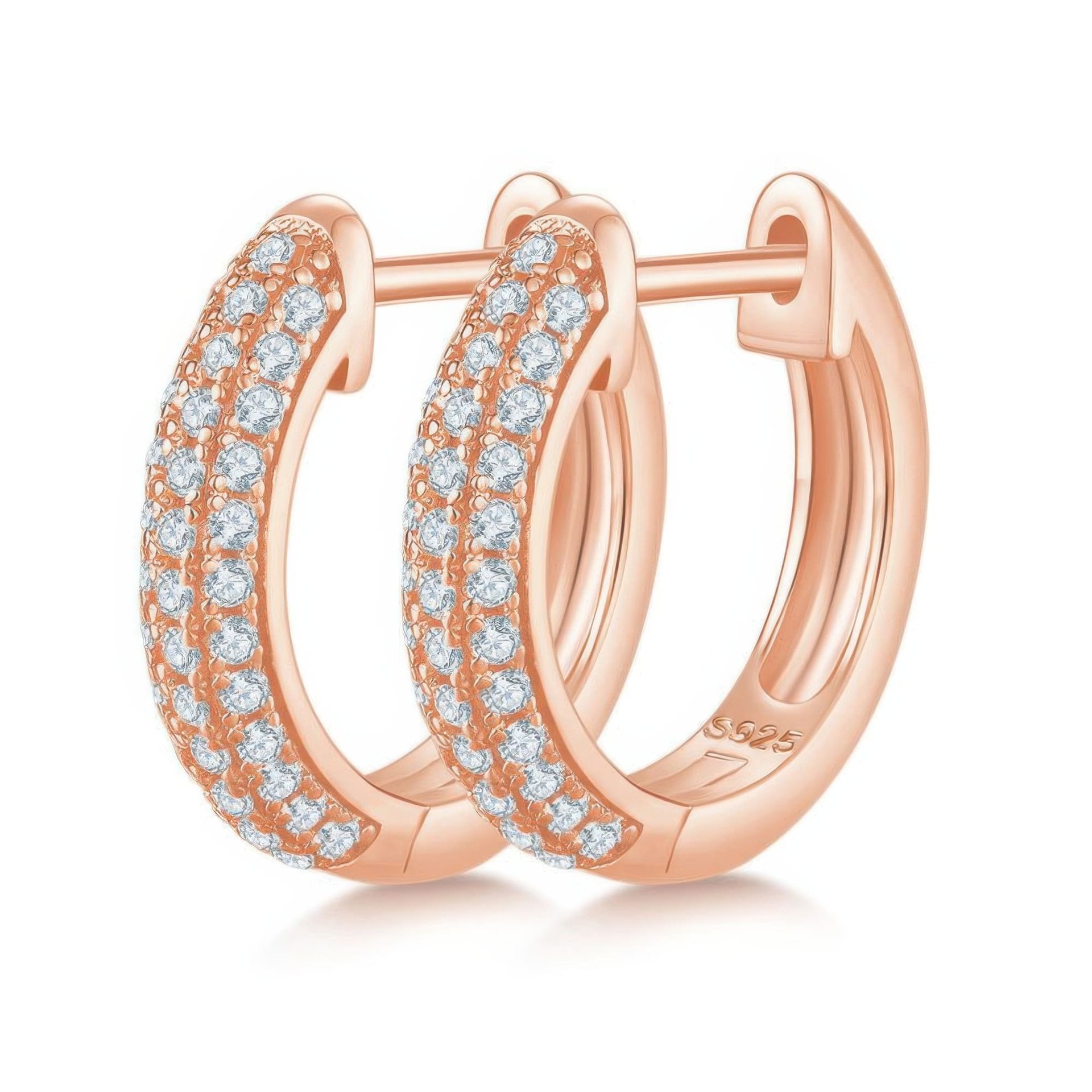 U-Shape Pavé Moissanite Huggie Hoop Earrings | 925 Sterling Silver | DEF VVS Round-Cut Stones - Image 4
