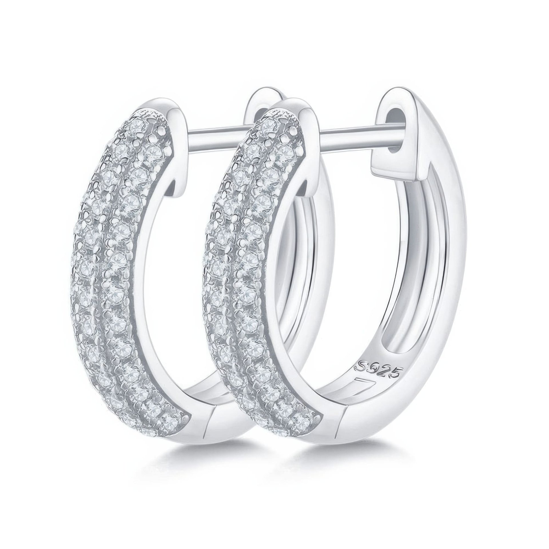 U-Shape Pavé Moissanite Huggie Hoop Earrings | 925 Sterling Silver | DEF VVS Round-Cut Stones