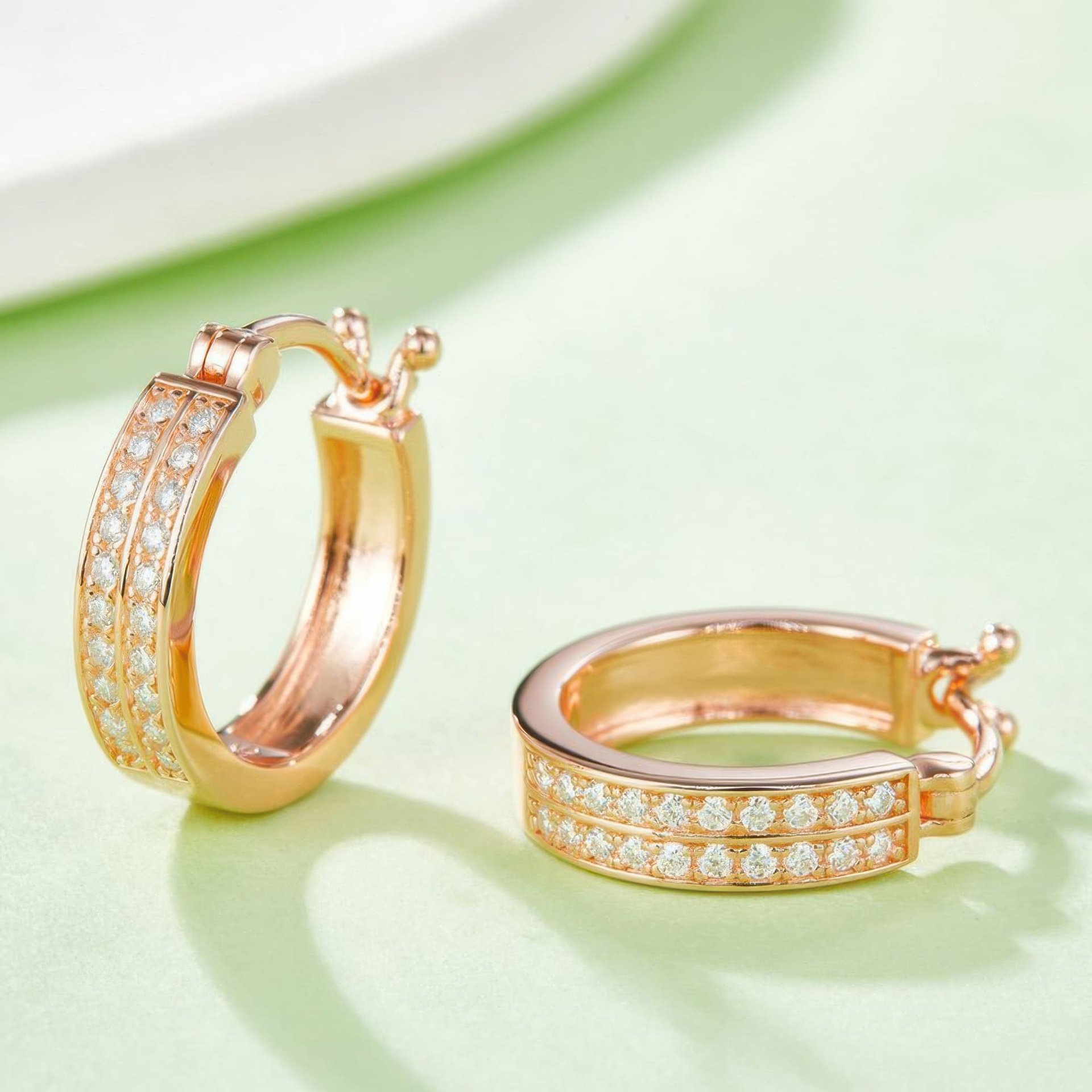 Sterling Silver Moissanite Huggie Hoop Earrings | Double-Row Pavé | 18K Gold Plated - Image 5