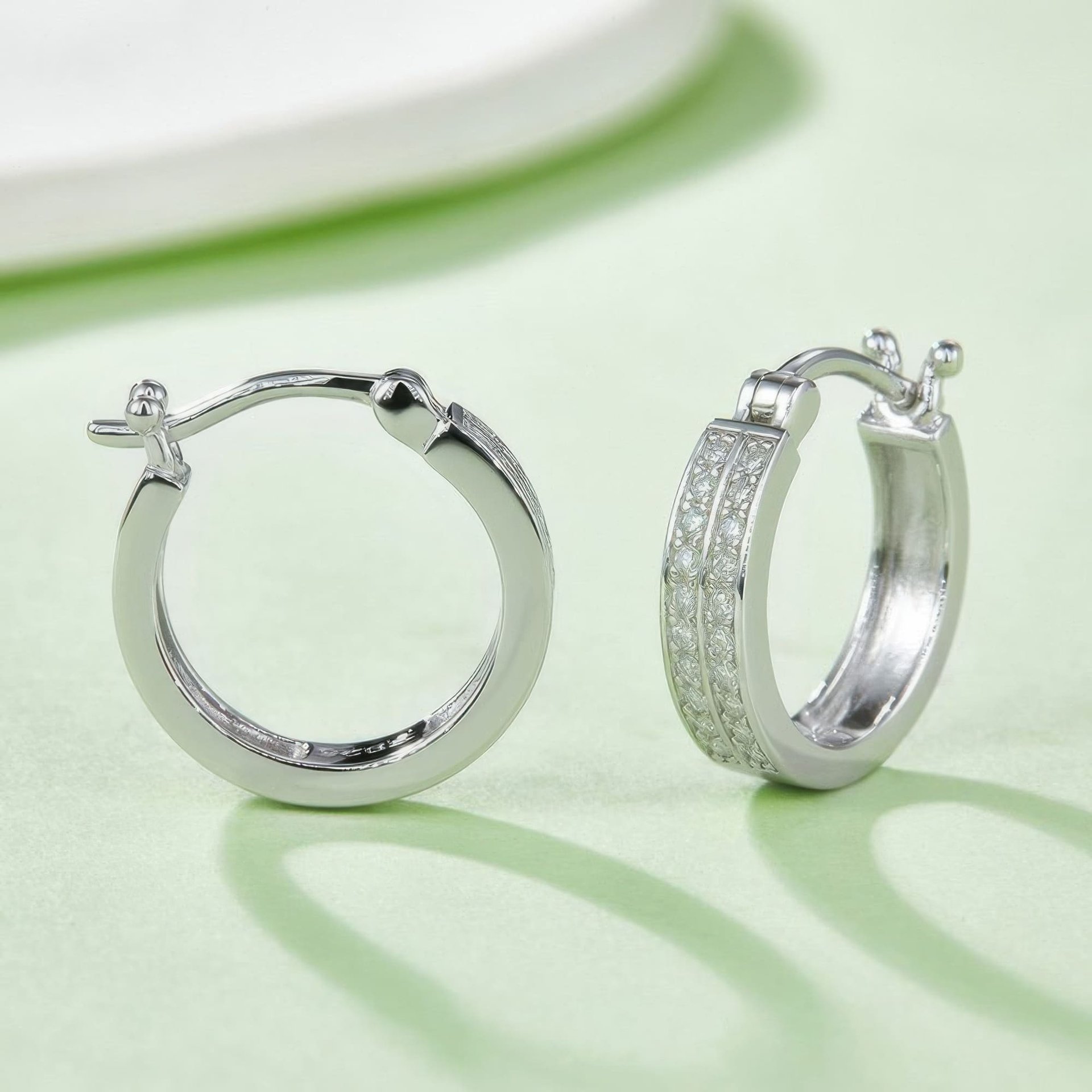 Sterling Silver Moissanite Huggie Hoop Earrings | Double-Row Pavé | 18K Gold Plated - alternate view