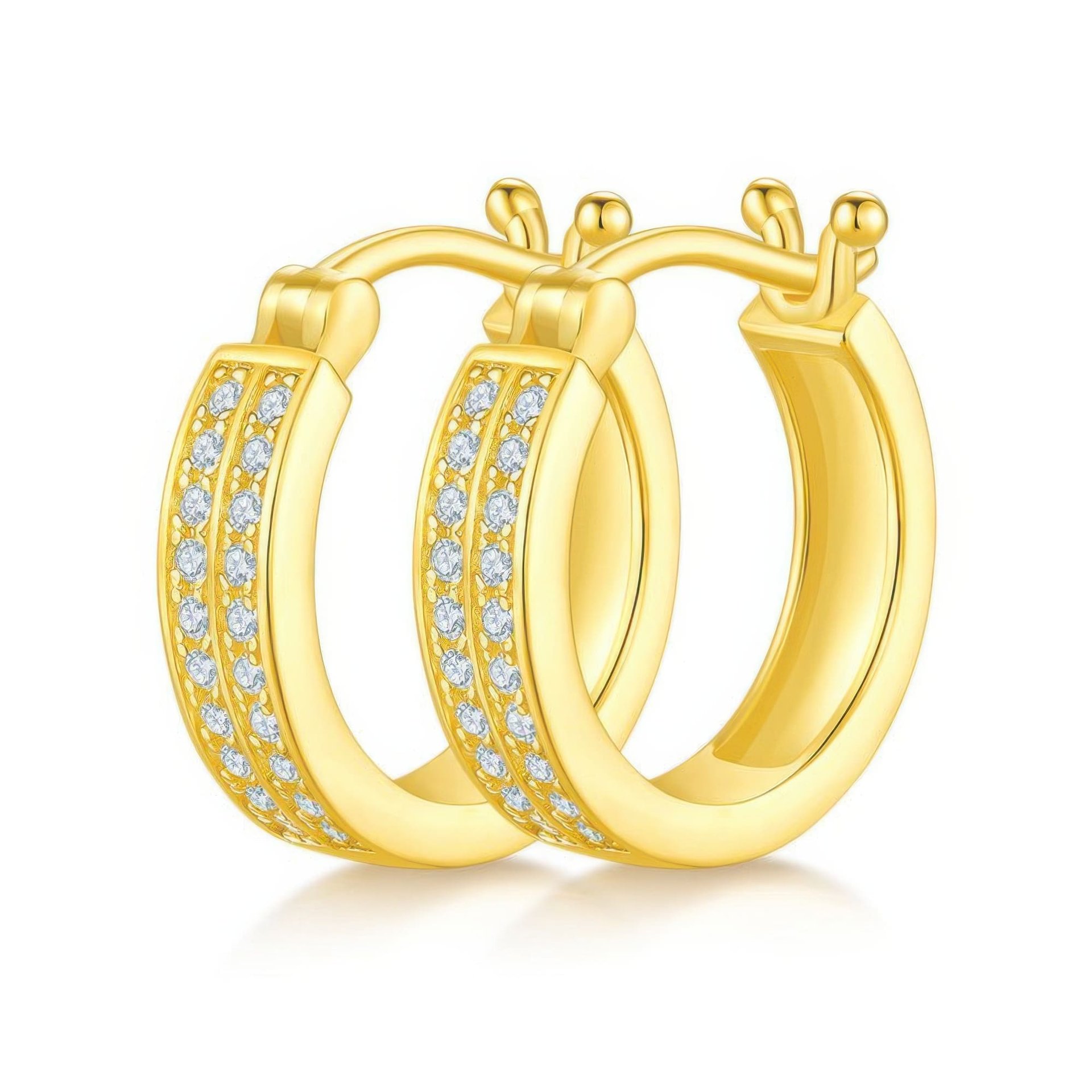 Sterling Silver Moissanite Huggie Hoop Earrings | Double-Row Pavé | 18K Gold Plated - Image 6