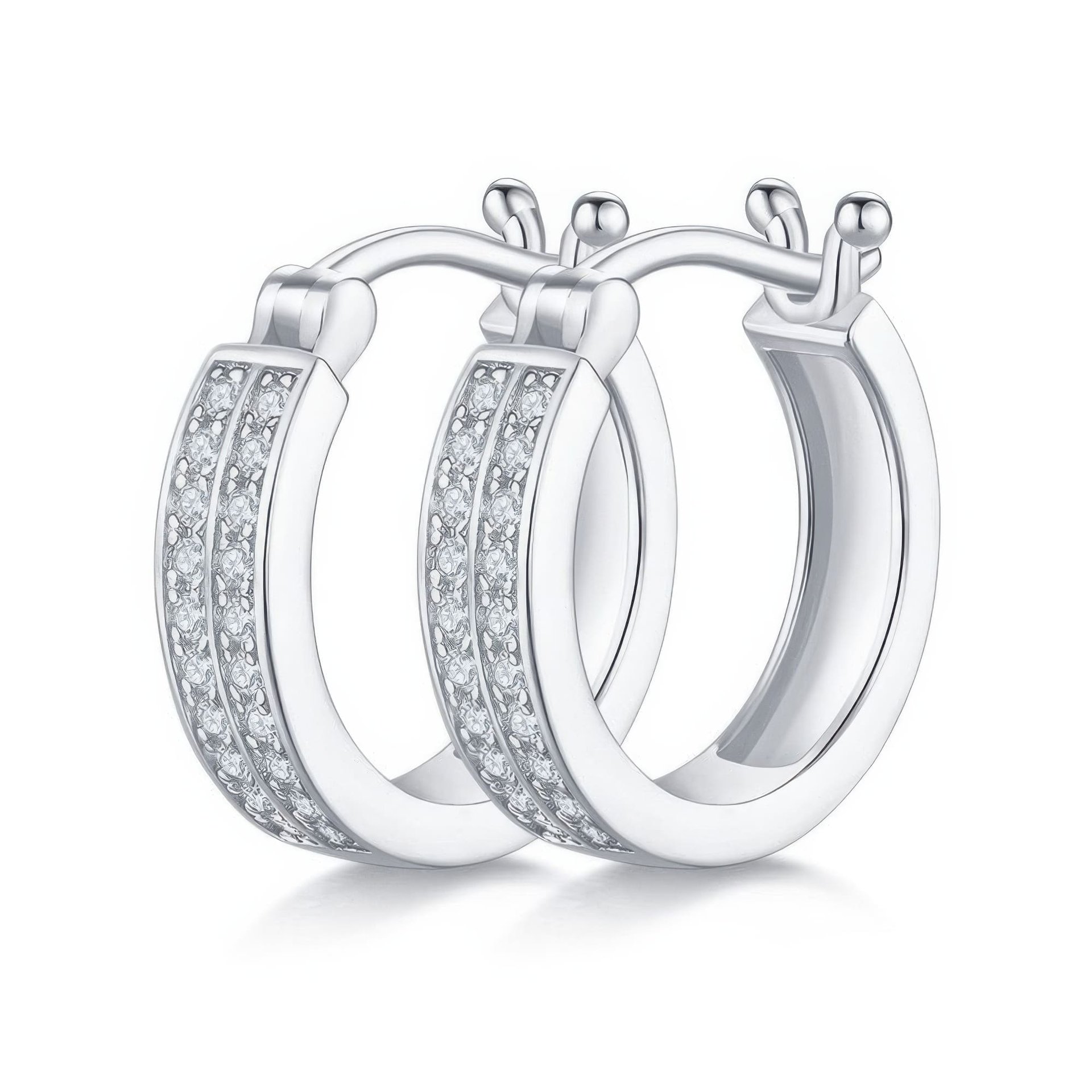 Sterling Silver Moissanite Huggie Hoop Earrings | Double-Row Pavé | 18K Gold Plated