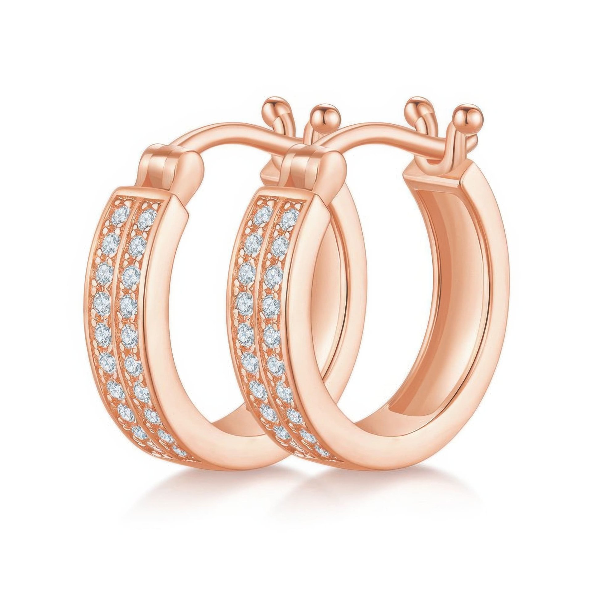 Sterling Silver Moissanite Huggie Hoop Earrings | Double-Row Pavé | 18K Gold Plated - Image 4
