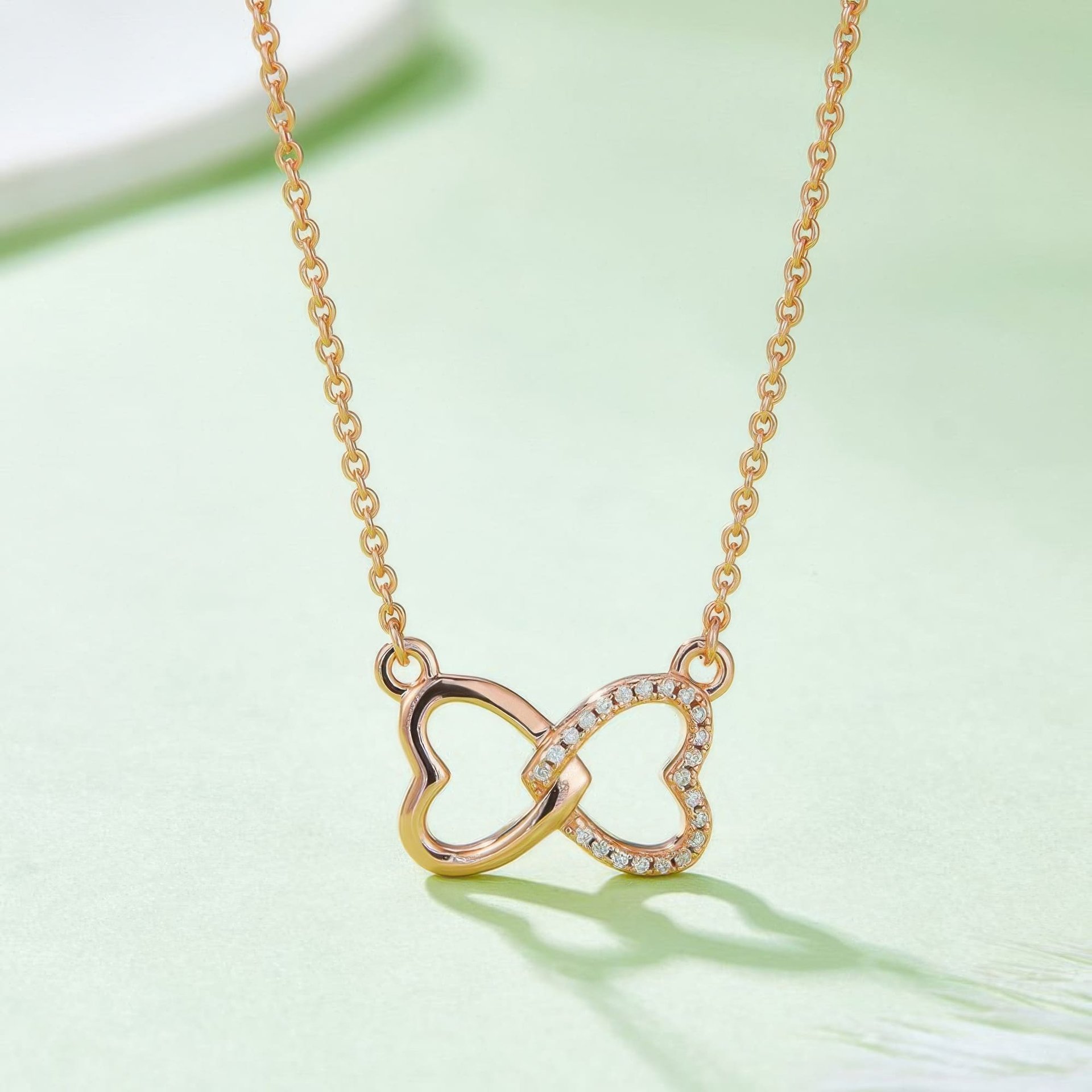 Interlocking Double Heart Moissanite Necklace | Pave Twin-Heart Pendant | 3 Gold Tones - Image 5