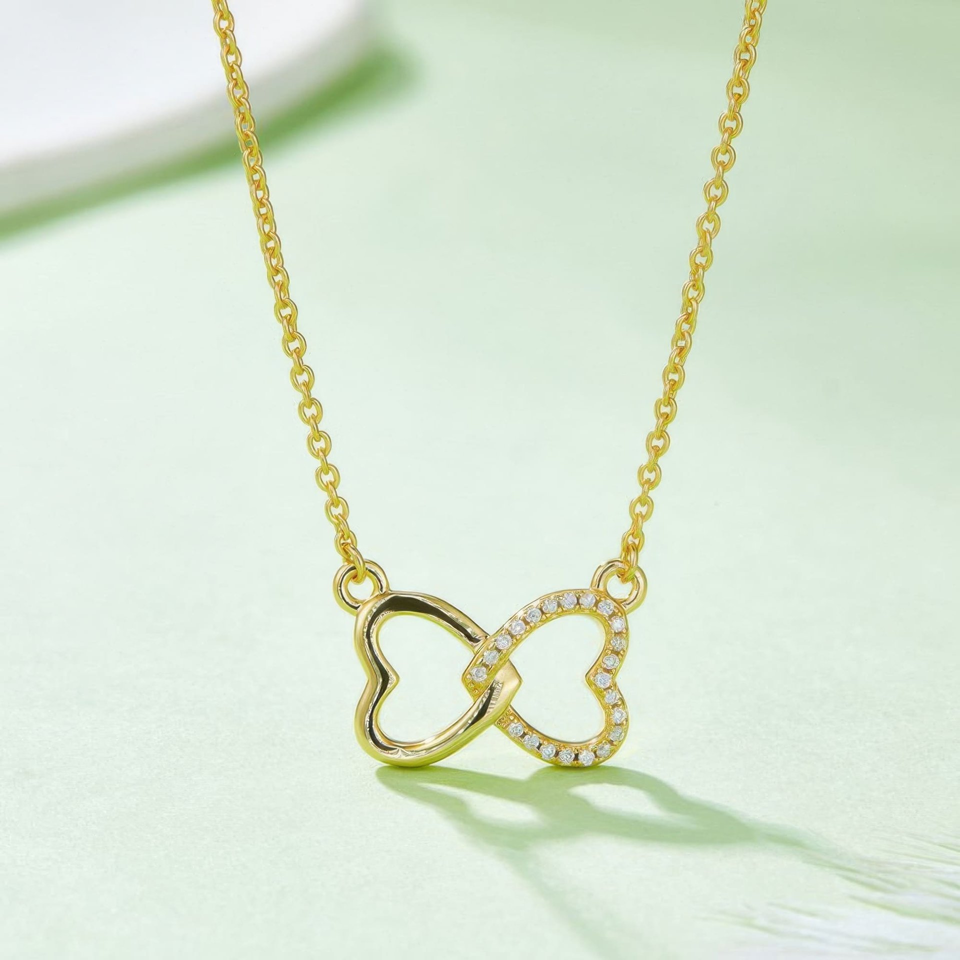 Interlocking Double Heart Moissanite Necklace | Pave Twin-Heart Pendant | 3 Gold Tones - Image 7