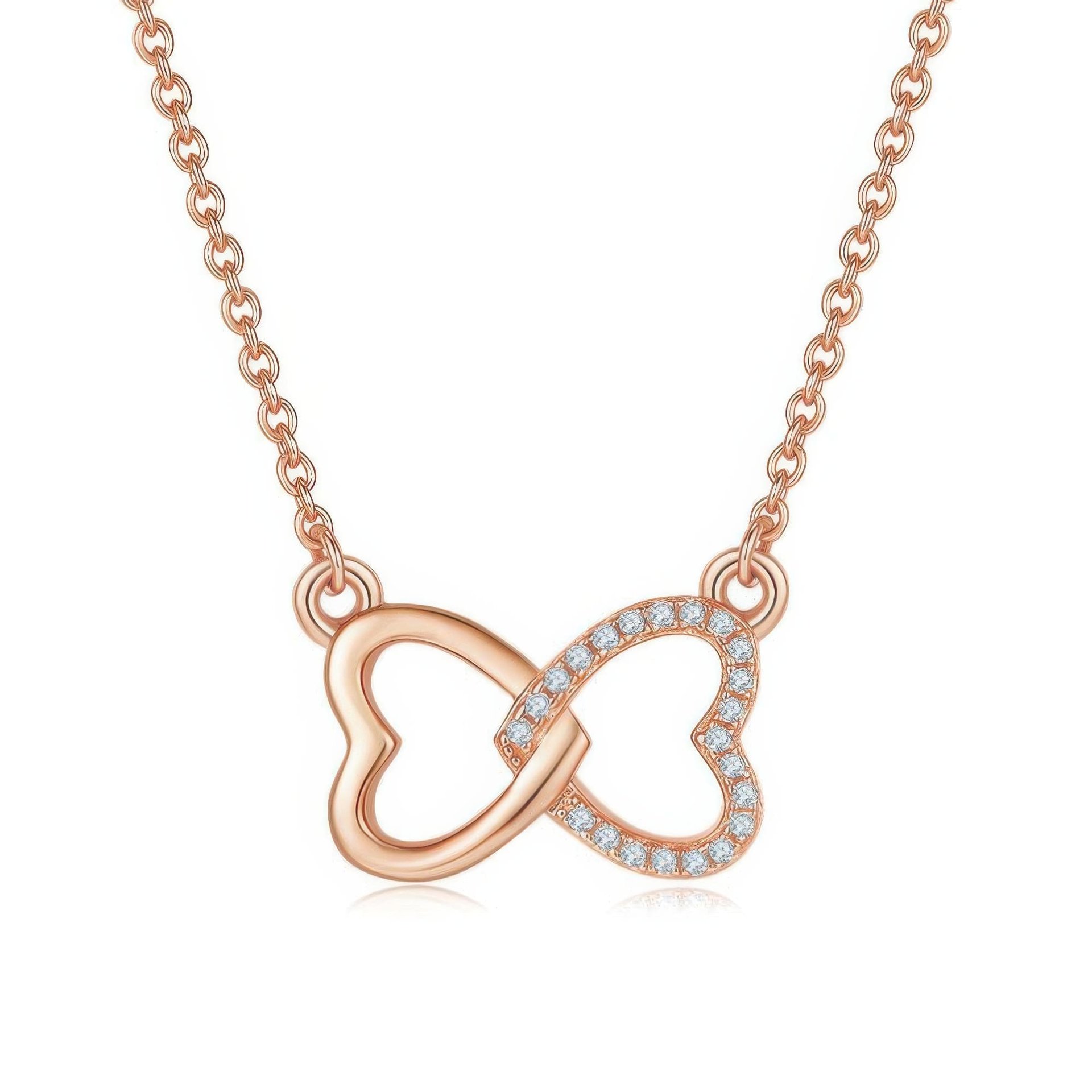 Interlocking Double Heart Moissanite Necklace | Pave Twin-Heart Pendant | 3 Gold Tones - Image 4