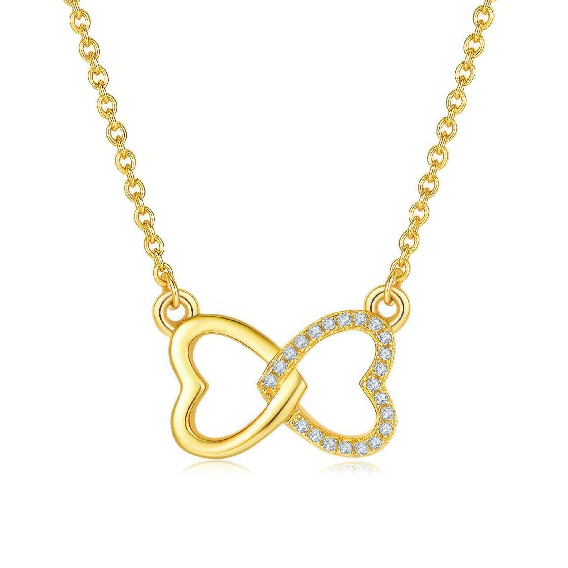 Interlocking Double Heart Moissanite Necklace | Pave Twin-Heart Pendant | 3 Gold Tones - Image 6