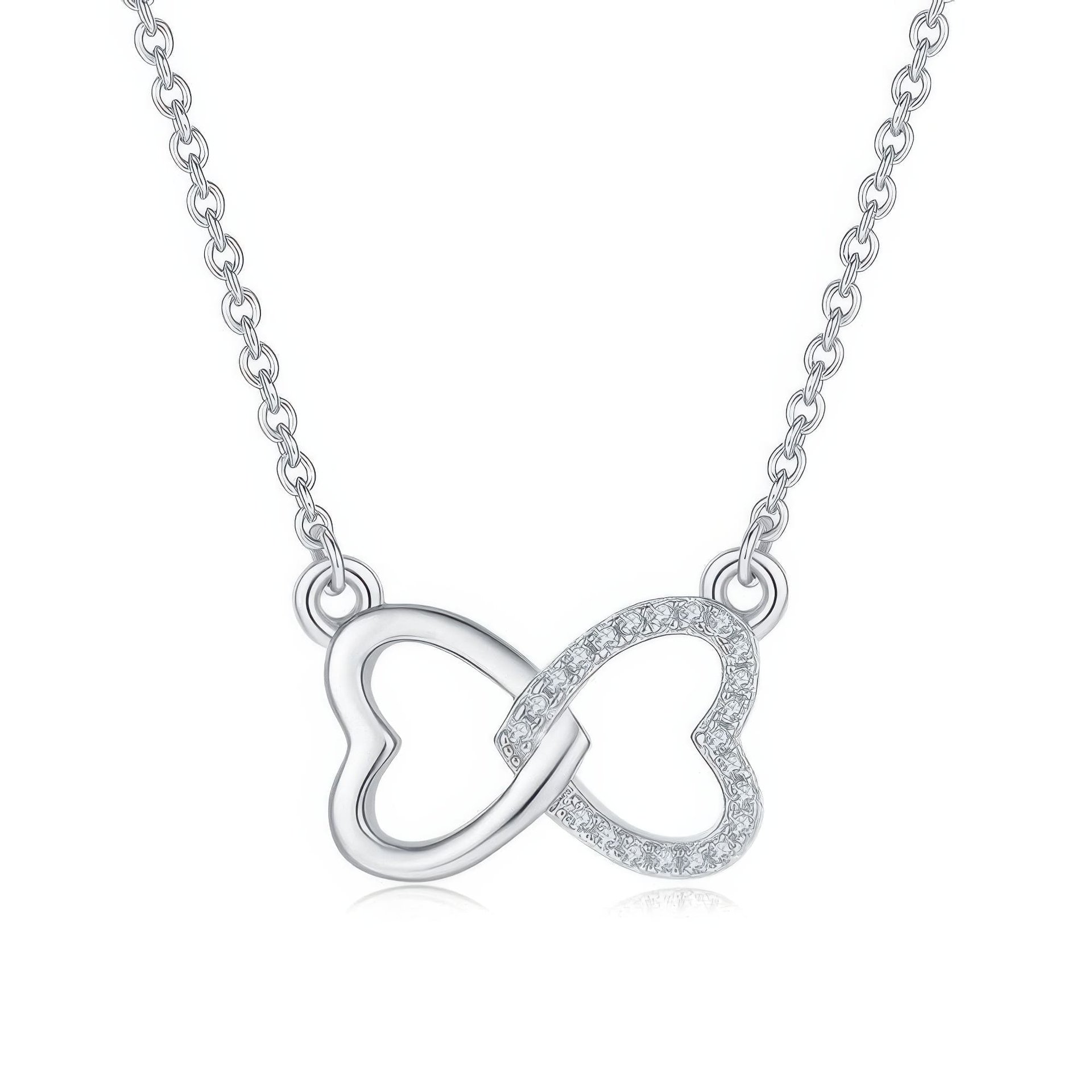 Interlocking Double Heart Moissanite Necklace | Pave Twin-Heart Pendant | 3 Gold Tones