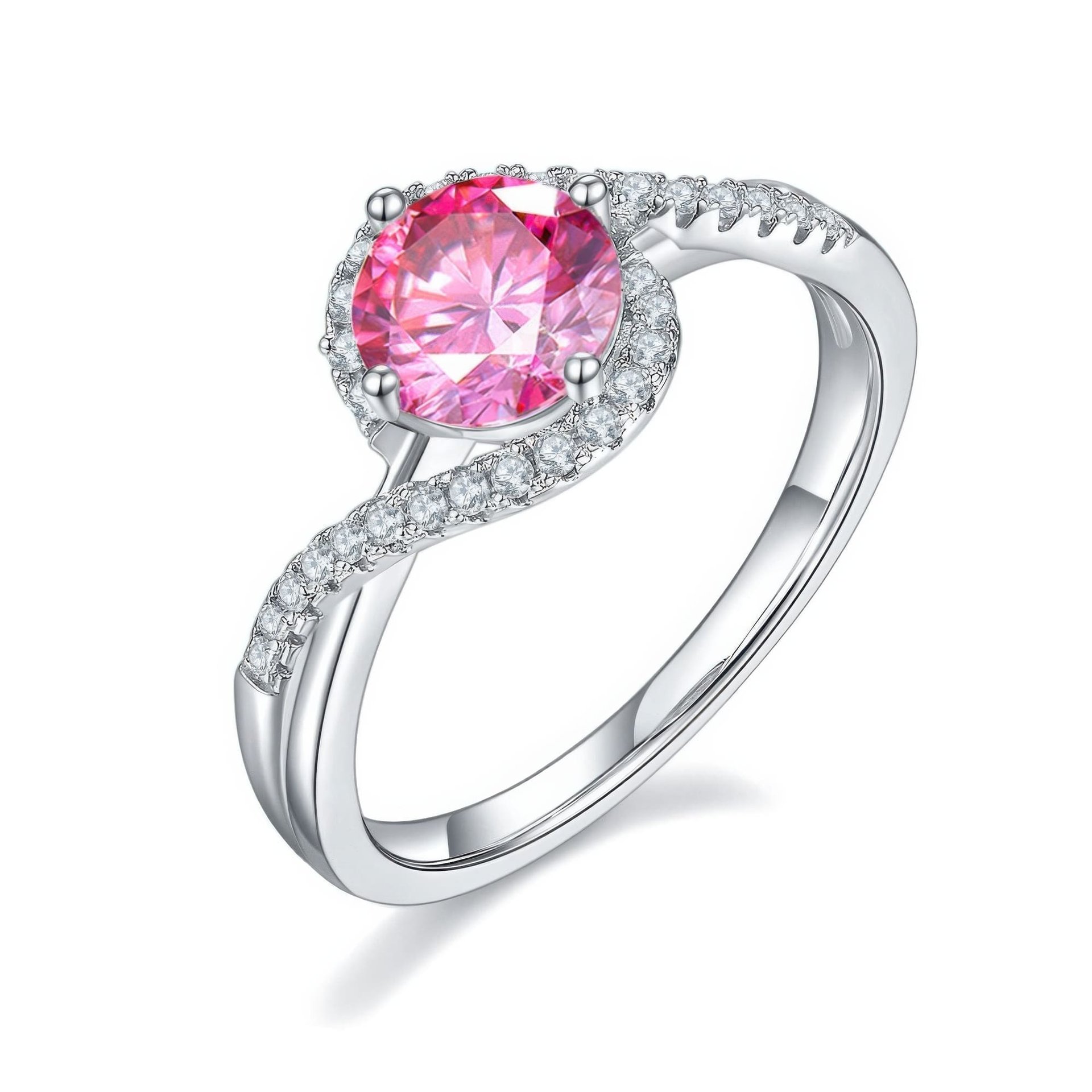 Moissanite Angel Eye Swirl Ring | Round Solitaire Pave Bypass Halo | 925 Sterling Silver - Image 8