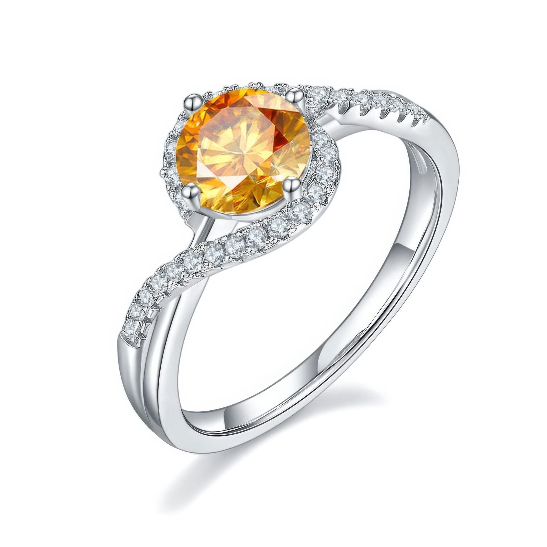 Moissanite Angel Eye Swirl Ring | Round Solitaire Pave Bypass Halo | 925 Sterling Silver - Image 10