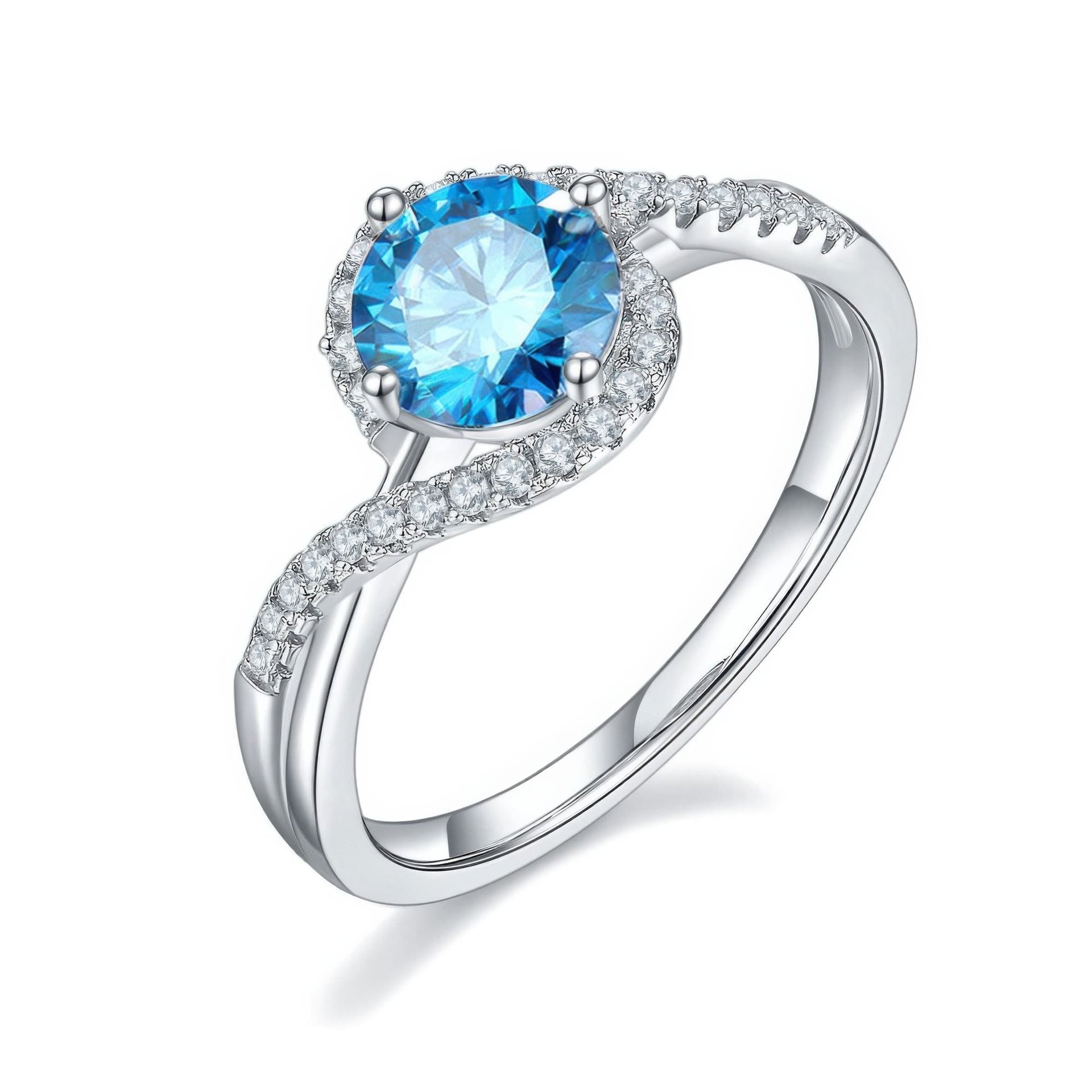 Moissanite Angel Eye Swirl Ring | Round Solitaire Pave Bypass Halo | 925 Sterling Silver - Image 12