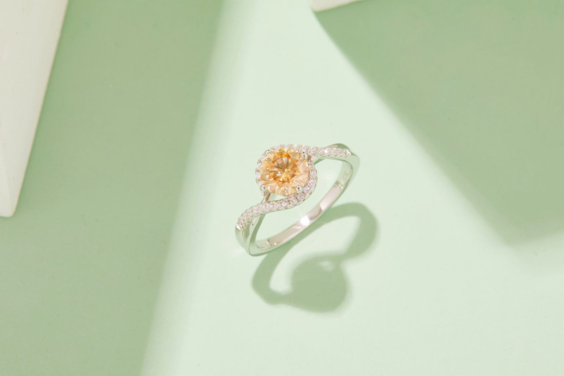 Moissanite Angel Eye Swirl Ring | Round Solitaire Pave Bypass Halo | 925 Sterling Silver - Image 11