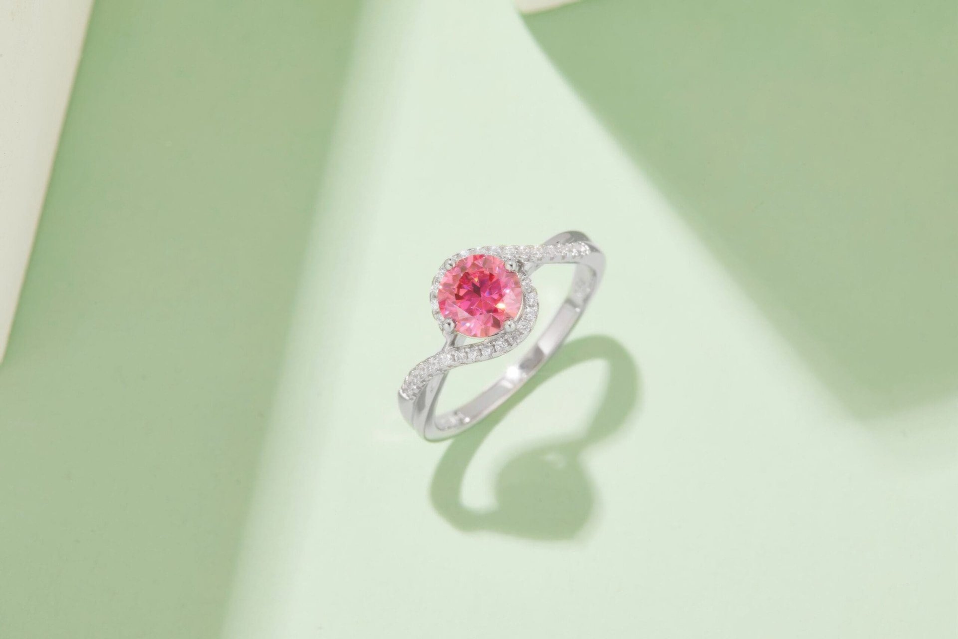 Moissanite Angel Eye Swirl Ring | Round Solitaire Pave Bypass Halo | 925 Sterling Silver - Image 9