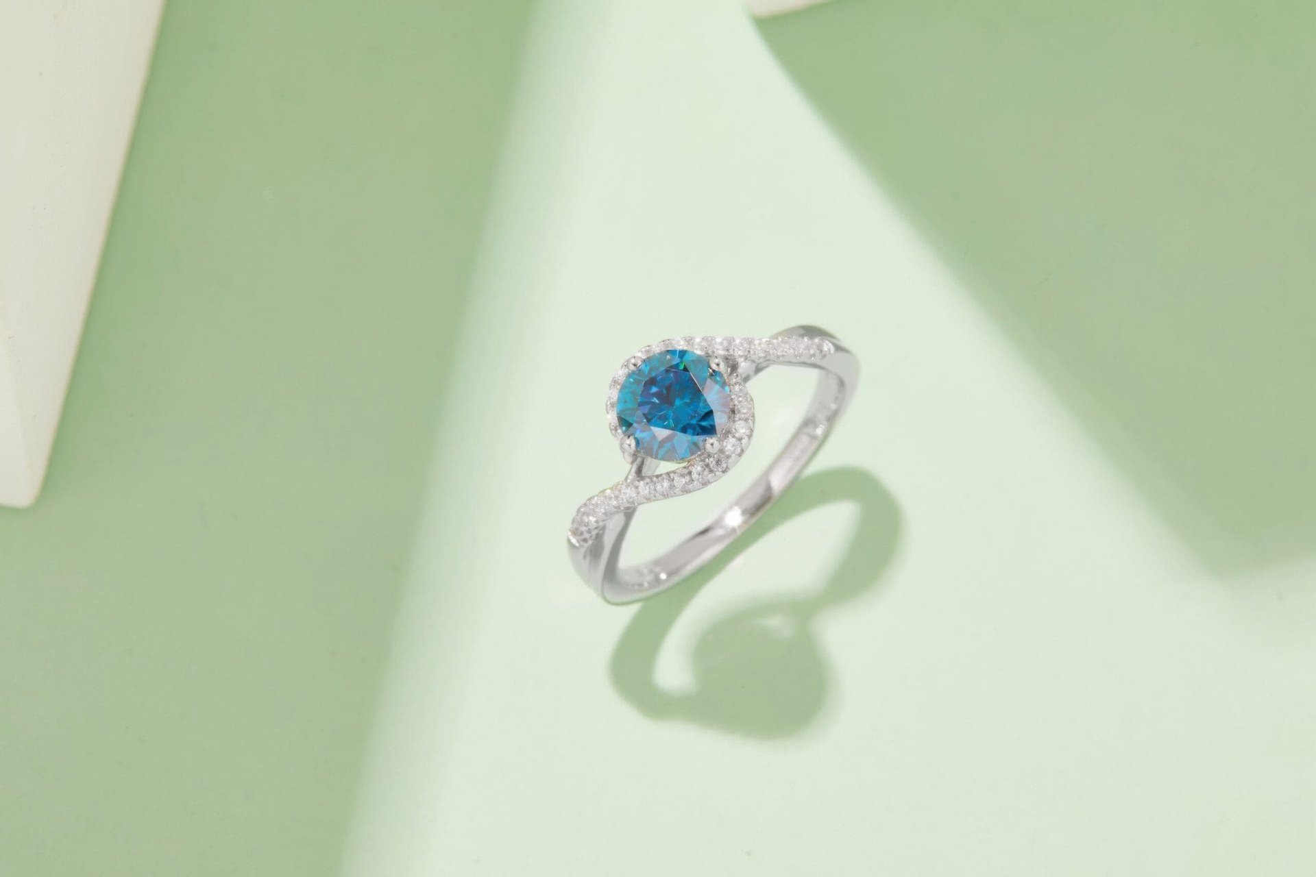 Moissanite Angel Eye Swirl Ring | Round Solitaire Pave Bypass Halo | 925 Sterling Silver - Image 13