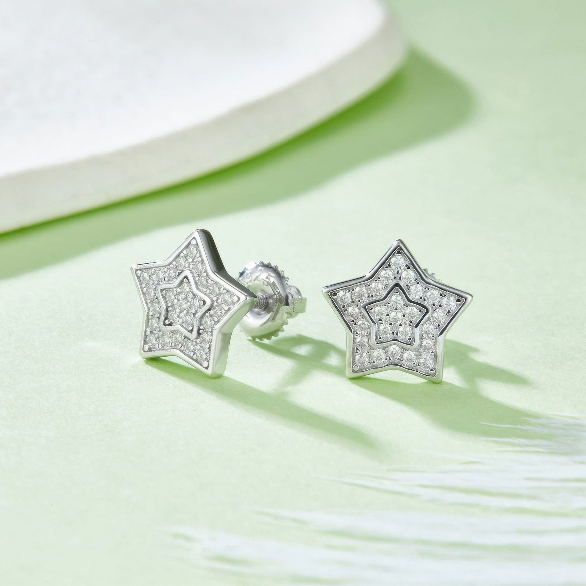 Iced-Out Star Moissanite Stud Earrings | Pave Five-Point Star | 925 Sterling Silver Unisex - alternate view