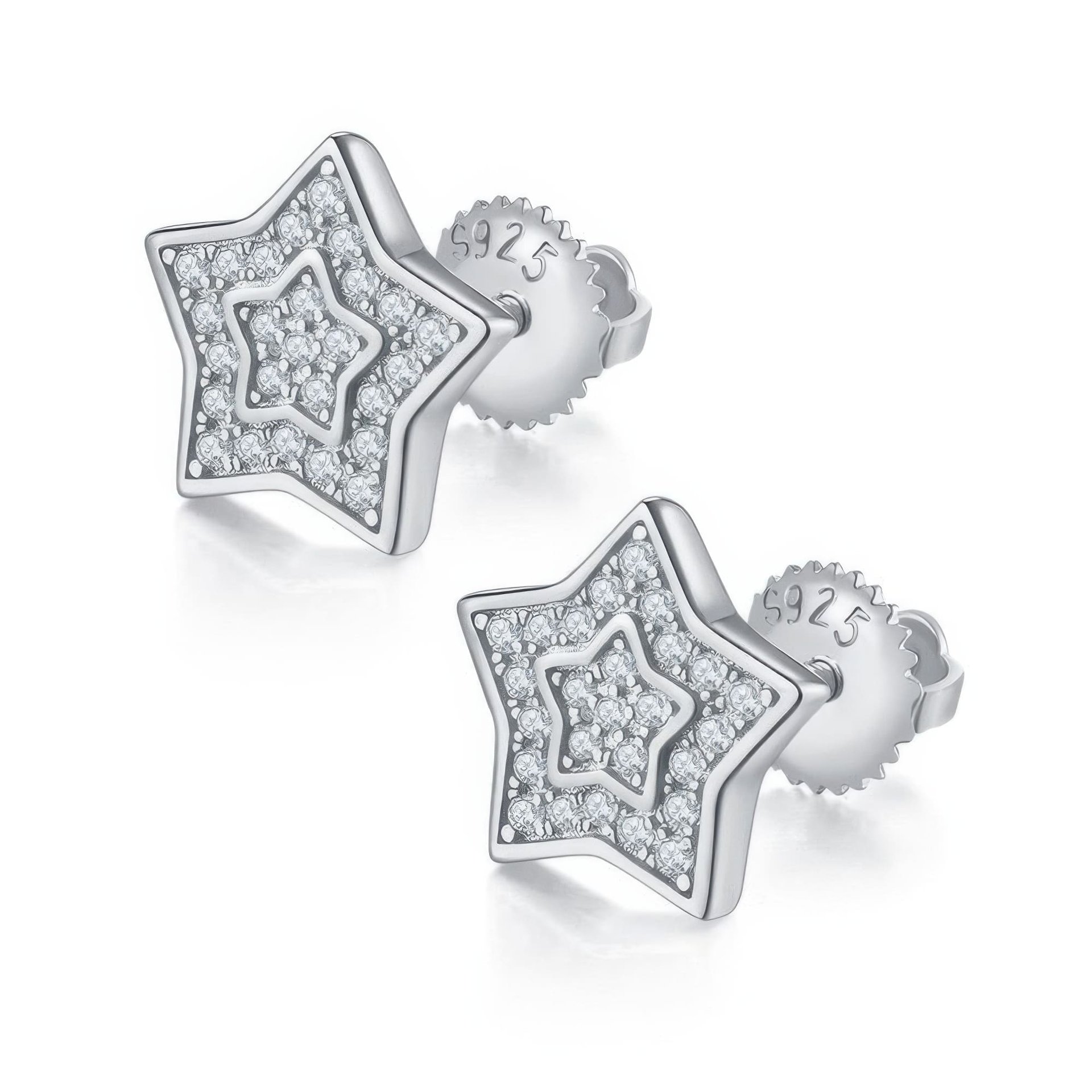 Iced-Out Star Moissanite Stud Earrings | Pave Five-Point Star | 925 Sterling Silver Unisex