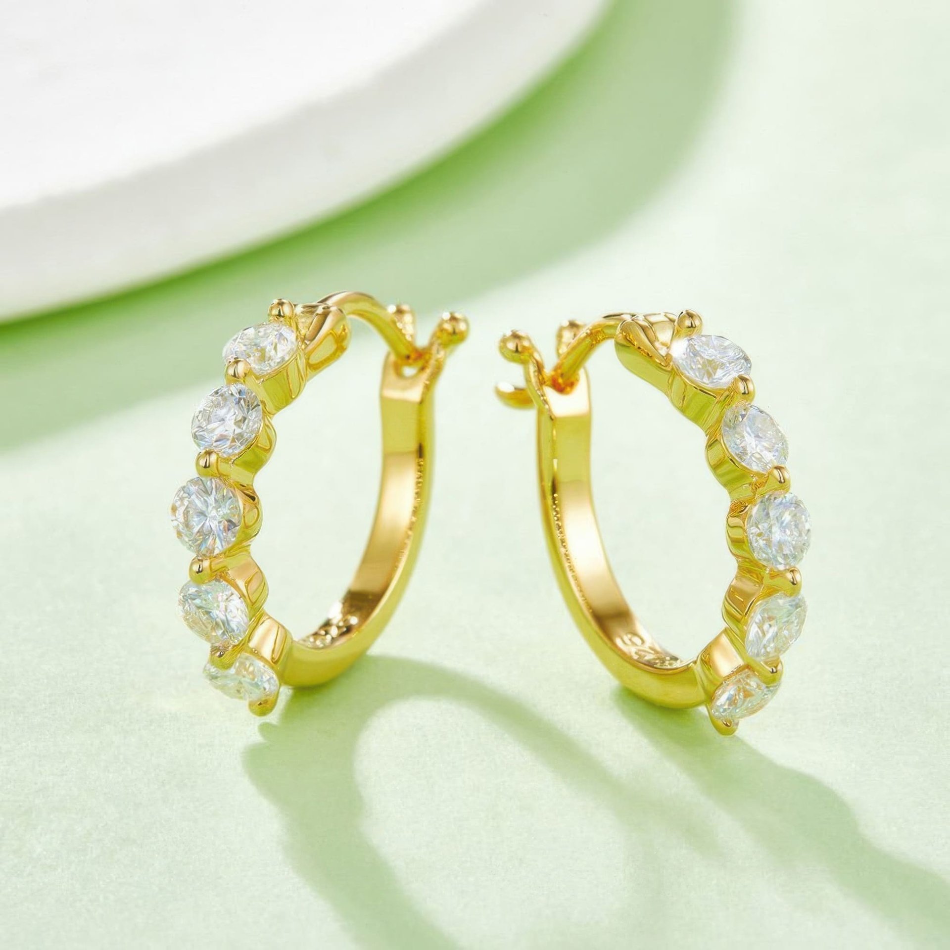 Moissanite Huggie Hoop Earrings | 925 Sterling Silver, Five-Stone Round Cut (1ct DEW / 3mm each) - Image 5