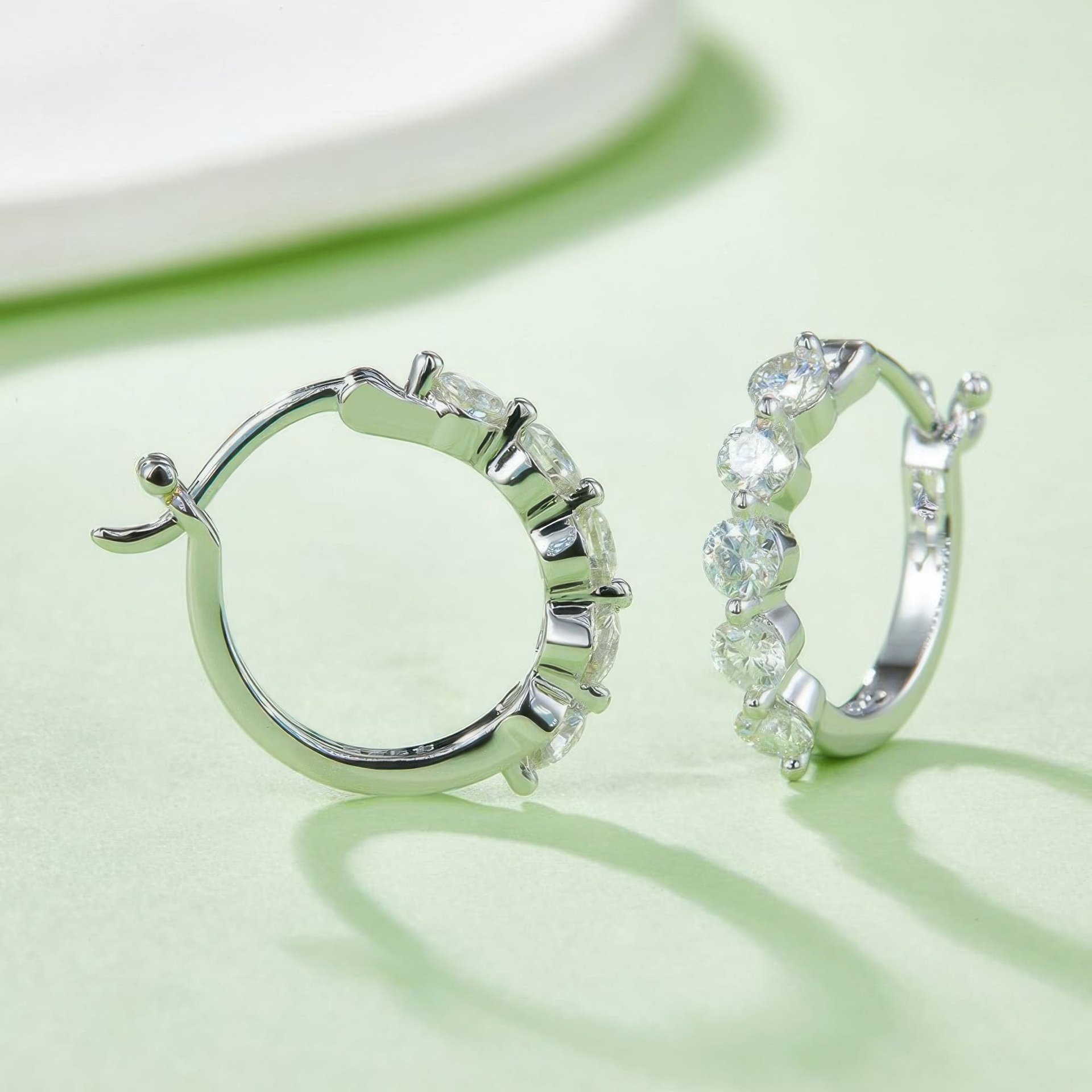Moissanite Huggie Hoop Earrings | 925 Sterling Silver, Five-Stone Round Cut (1ct DEW / 3mm each) - Image 2