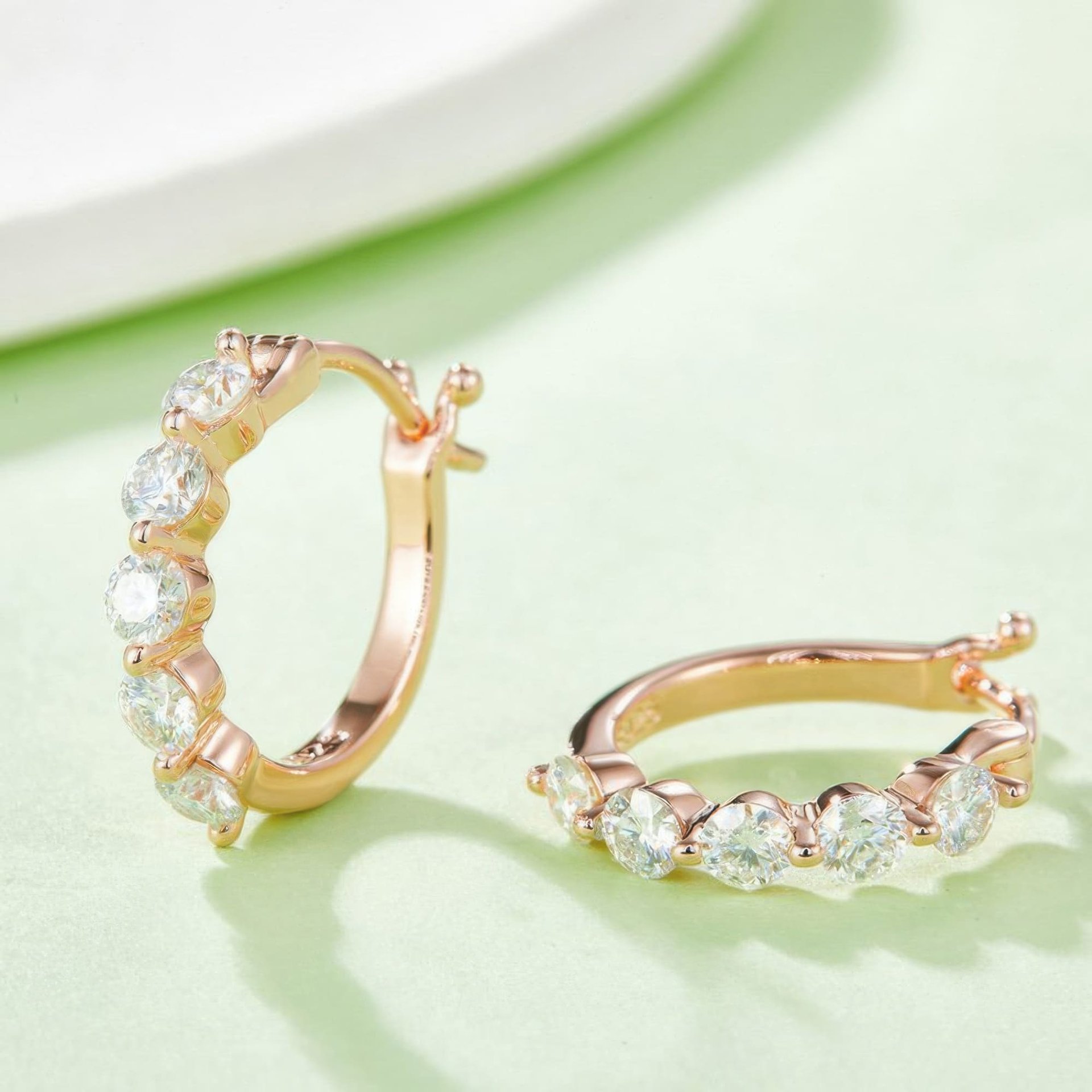 Moissanite Huggie Hoop Earrings | 925 Sterling Silver, Five-Stone Round Cut (1ct DEW / 3mm each) - Image 7