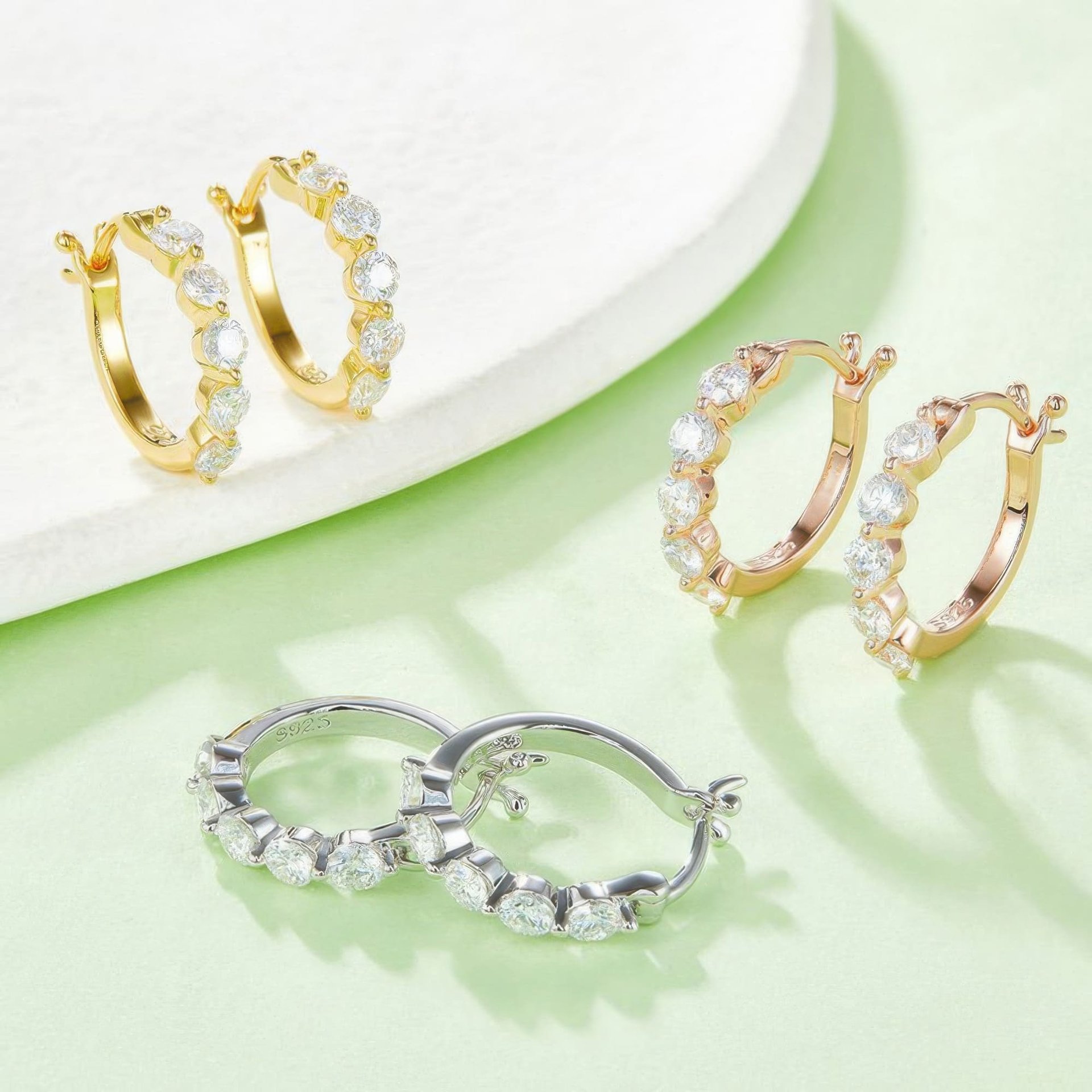Moissanite Huggie Hoop Earrings | 925 Sterling Silver, Five-Stone Round Cut (1ct DEW / 3mm each) - Image 8