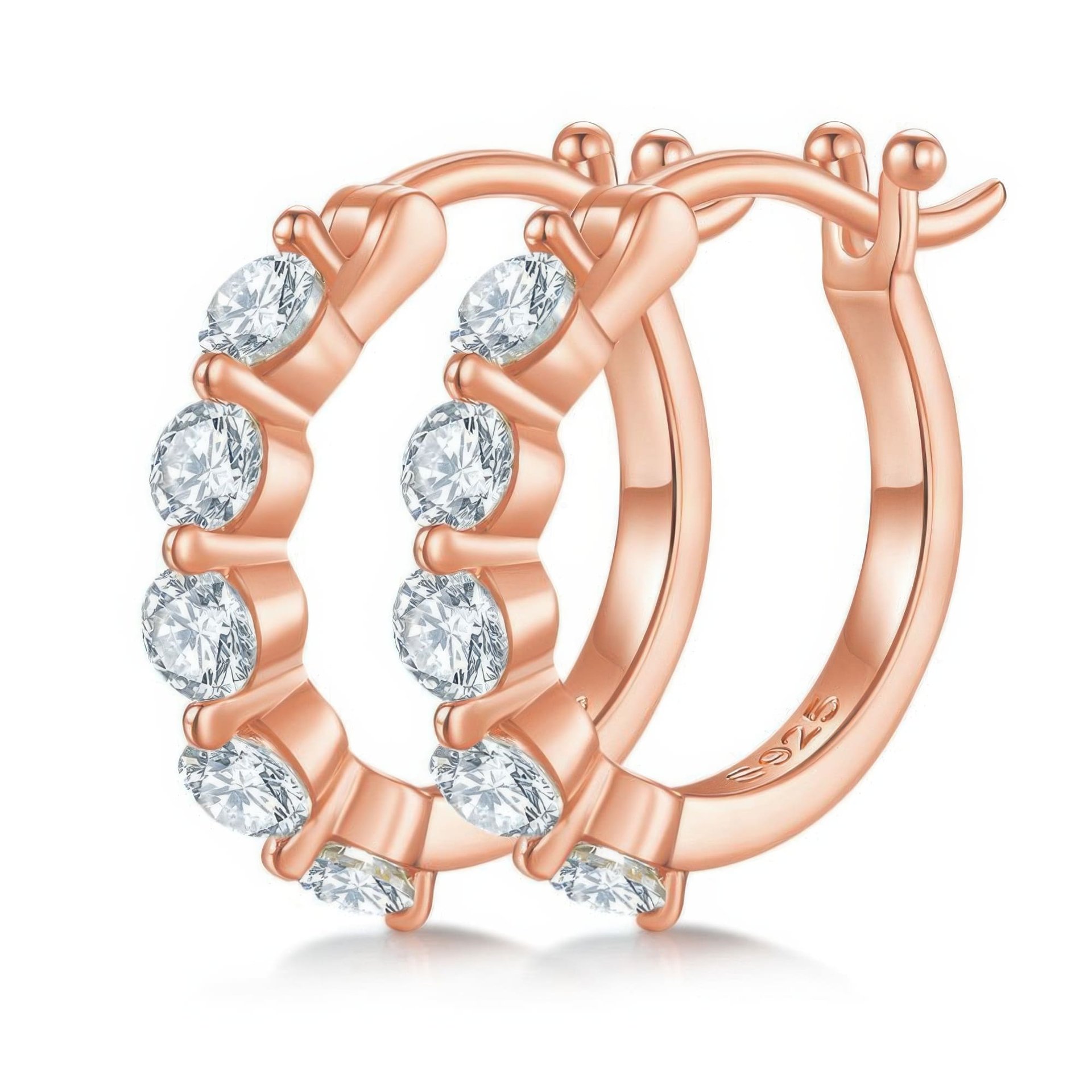 Moissanite Huggie Hoop Earrings | 925 Sterling Silver, Five-Stone Round Cut (1ct DEW / 3mm each) - Image 6