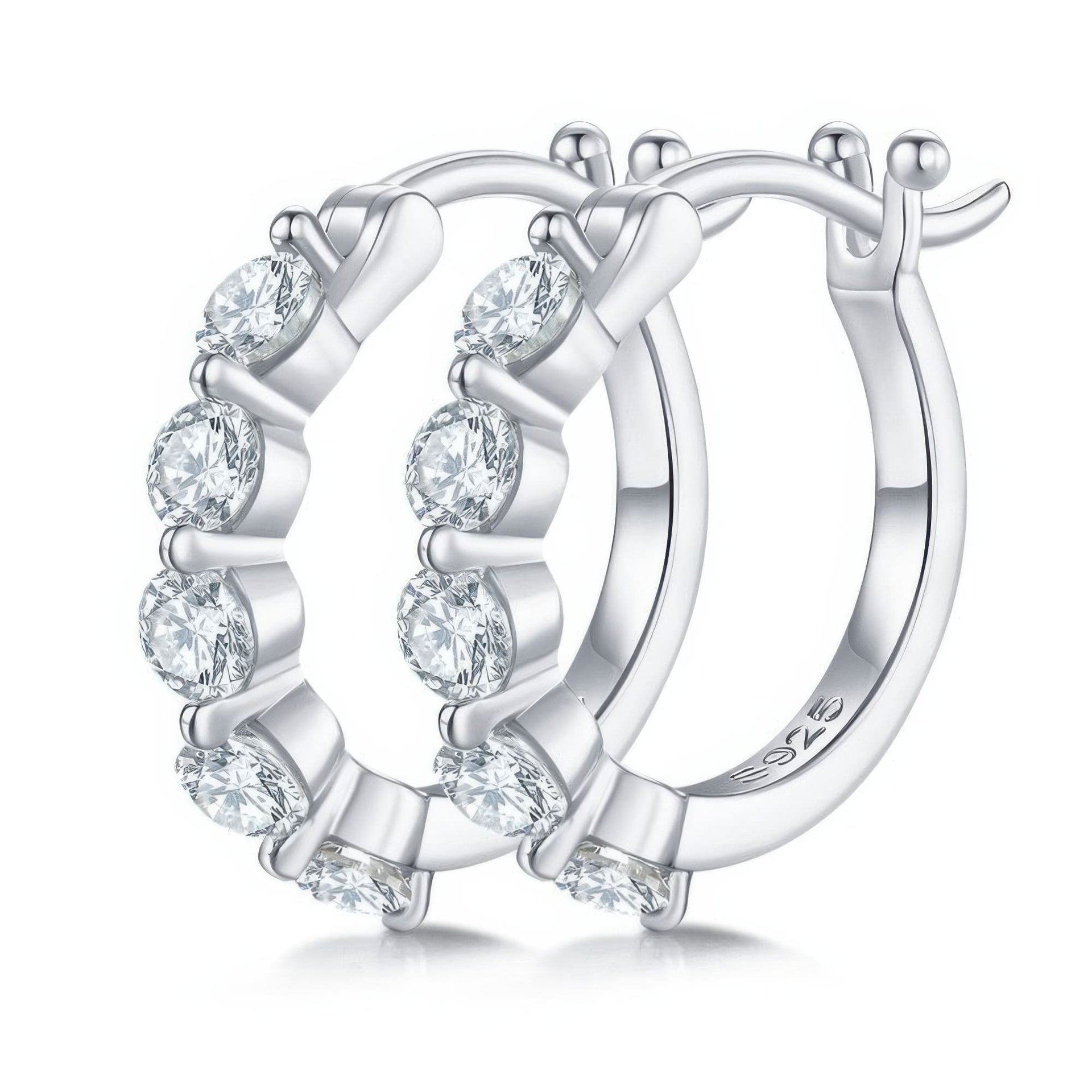 Moissanite Huggie Hoop Earrings | 925 Sterling Silver, Five-Stone Round Cut (1ct DEW / 3mm each)