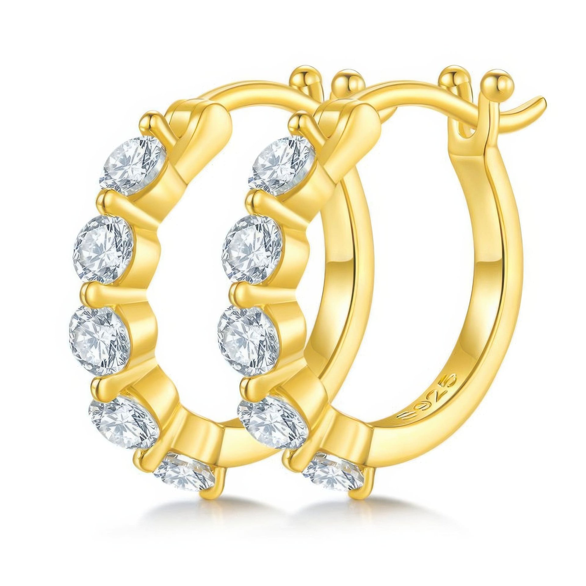 Moissanite Huggie Hoop Earrings | 925 Sterling Silver, Five-Stone Round Cut (1ct DEW / 3mm each) - Image 4