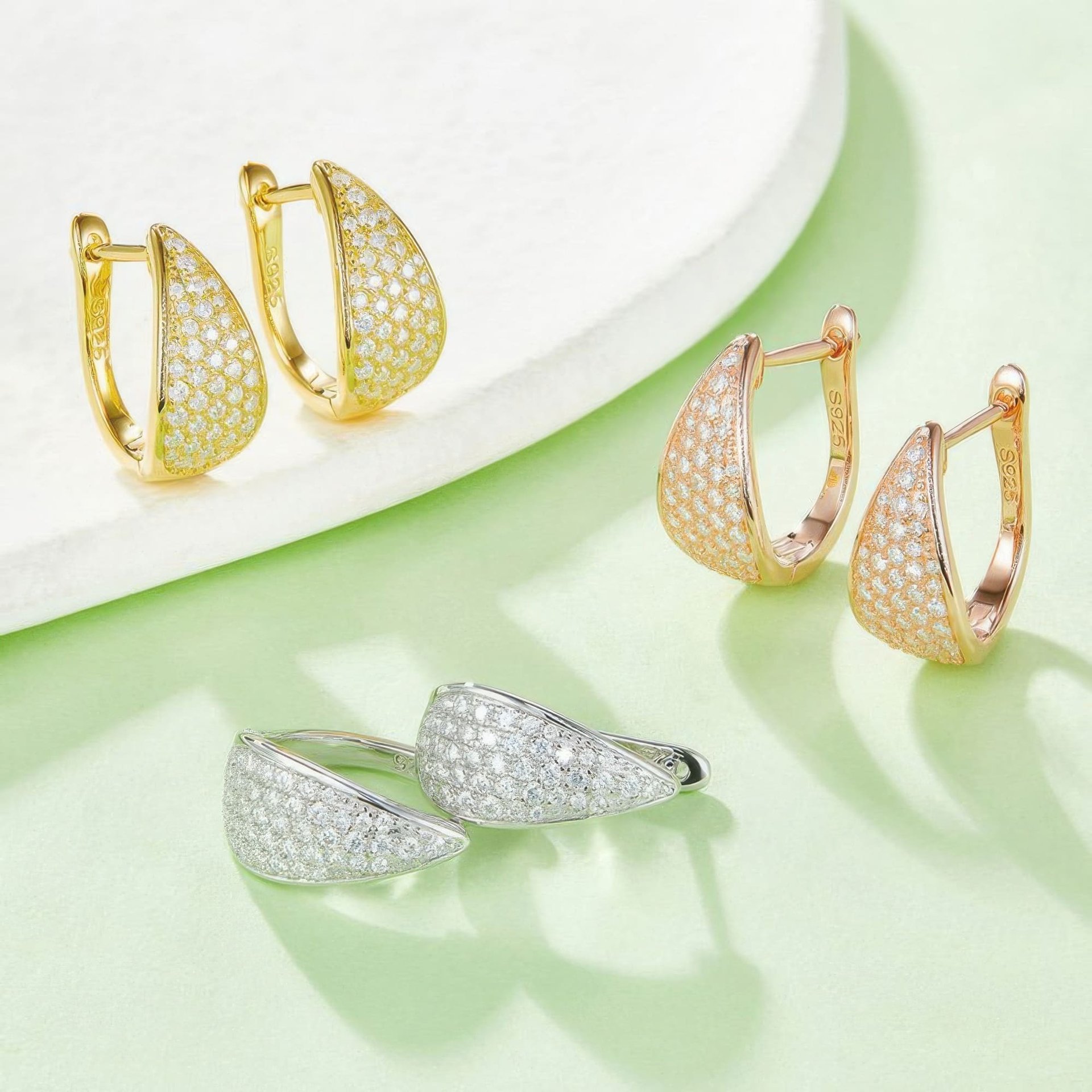 Pavé Moissanite Huggie Hoop Earrings | 925 Sterling Silver | Tapered U-Shape Cluster - Image 8