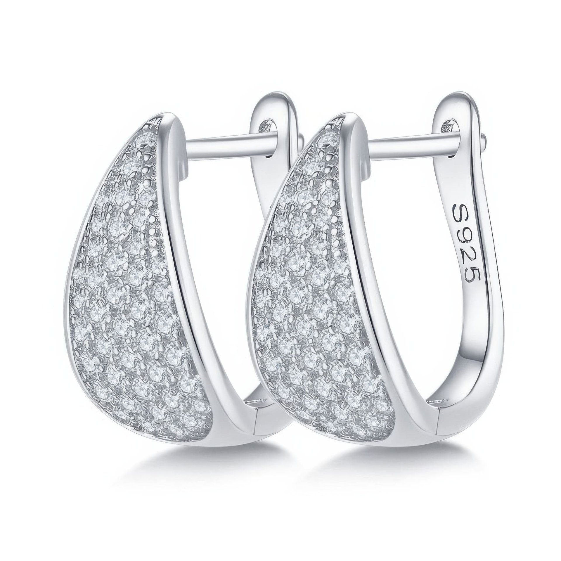 Pavé Moissanite Huggie Hoop Earrings | 925 Sterling Silver | Tapered U-Shape Cluster