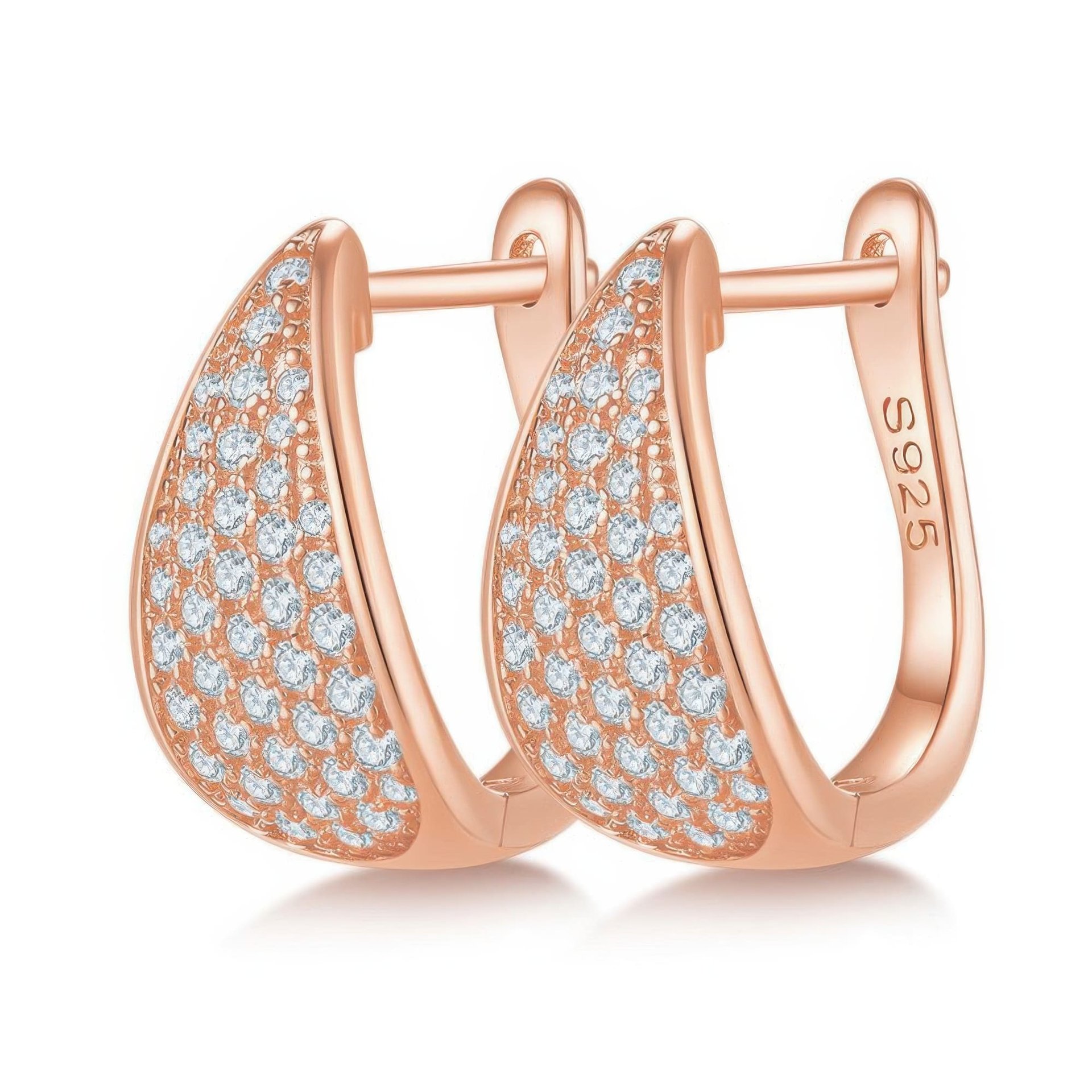 Pavé Moissanite Huggie Hoop Earrings | 925 Sterling Silver | Tapered U-Shape Cluster - Image 4
