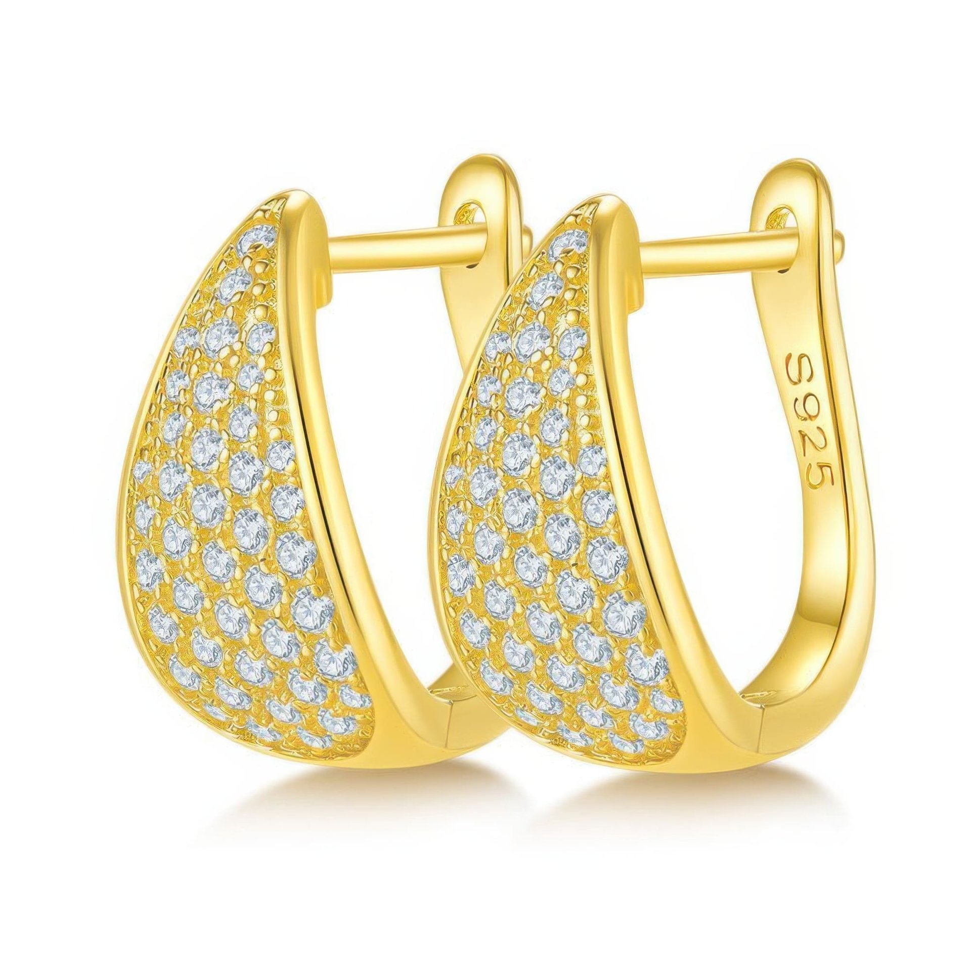 Pavé Moissanite Huggie Hoop Earrings | 925 Sterling Silver | Tapered U-Shape Cluster - Image 6