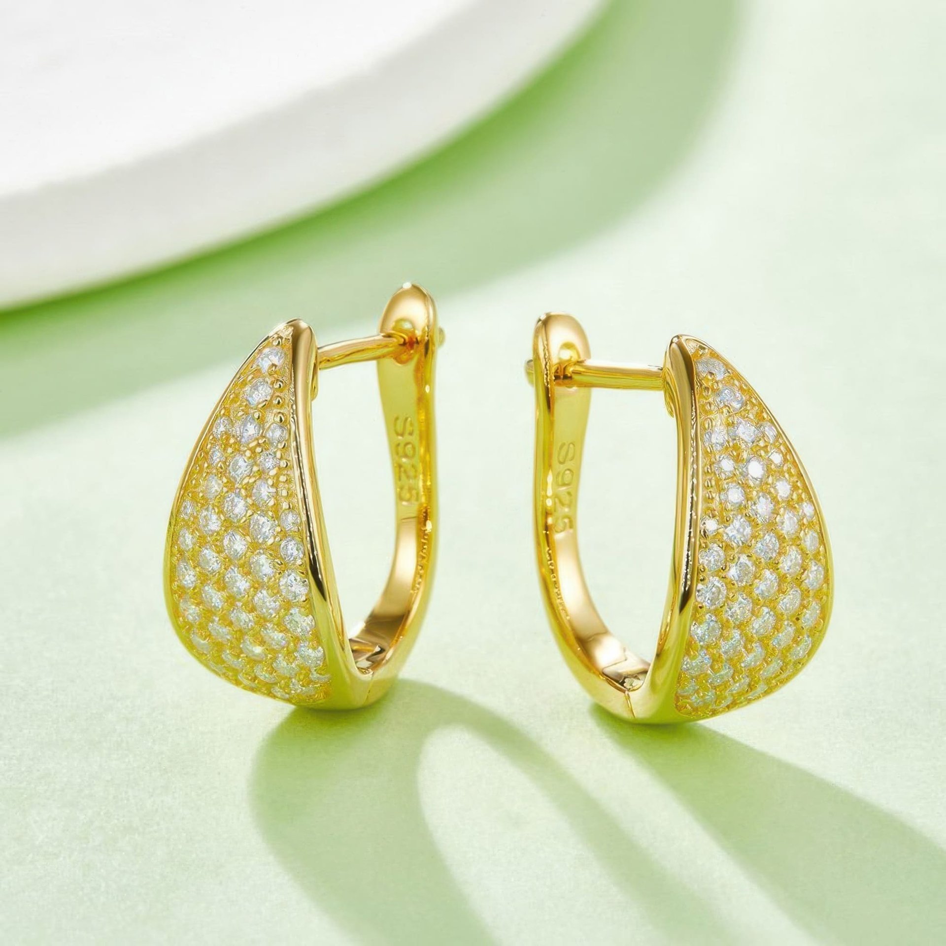 Pavé Moissanite Huggie Hoop Earrings | 925 Sterling Silver | Tapered U-Shape Cluster - Image 7