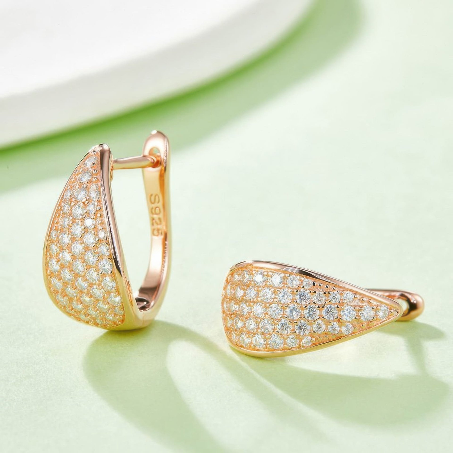 Pavé Moissanite Huggie Hoop Earrings | 925 Sterling Silver | Tapered U-Shape Cluster - Image 5