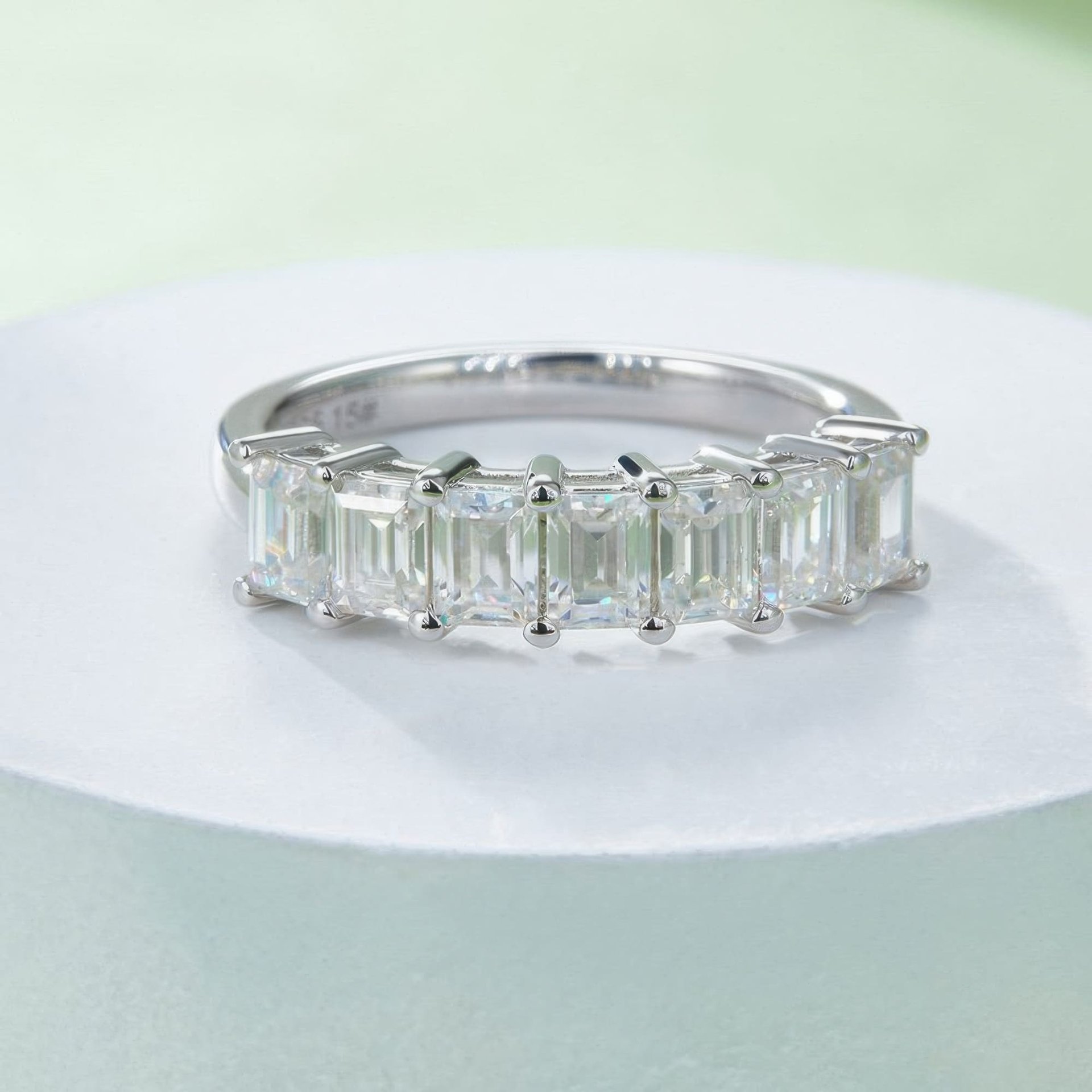 Emerald-Cut Moissanite Half-Eternity Band | 2.1ct DEW Seven-Stone 925 Sterling Silver Ring - Image 4