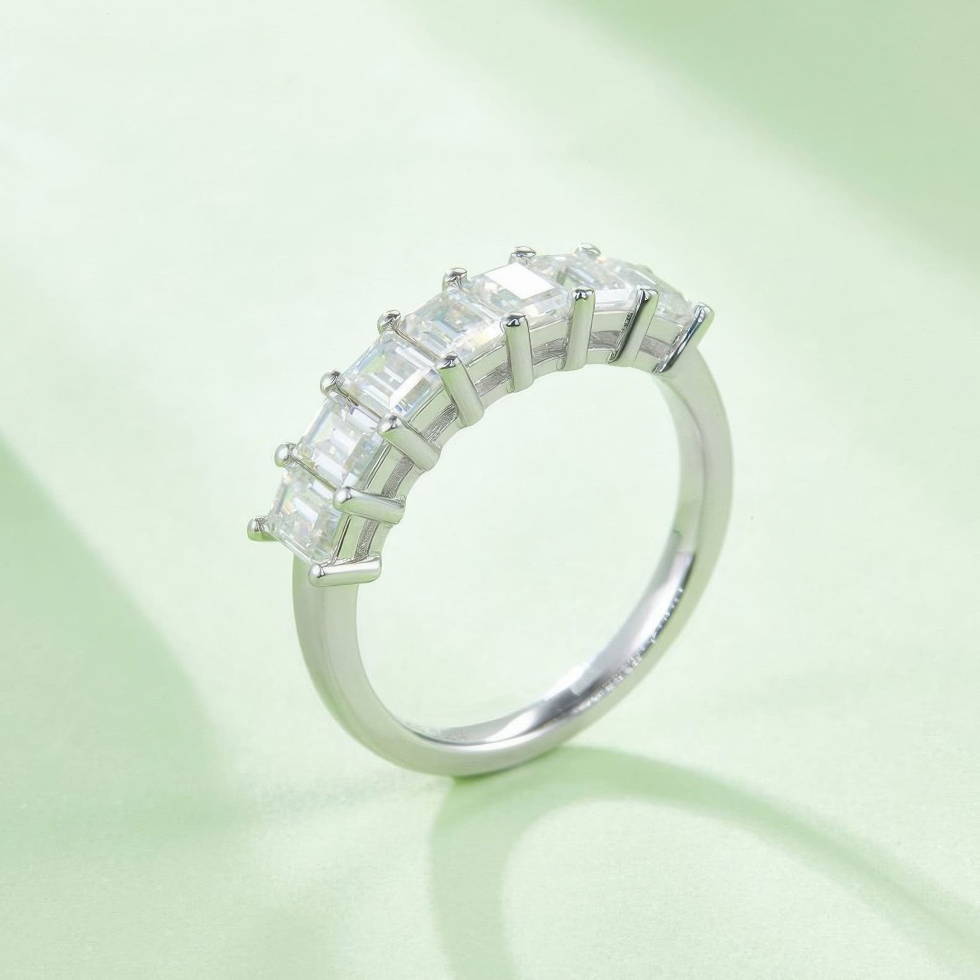 Emerald-Cut Moissanite Half-Eternity Band | 2.1ct DEW Seven-Stone 925 Sterling Silver Ring - Image 3