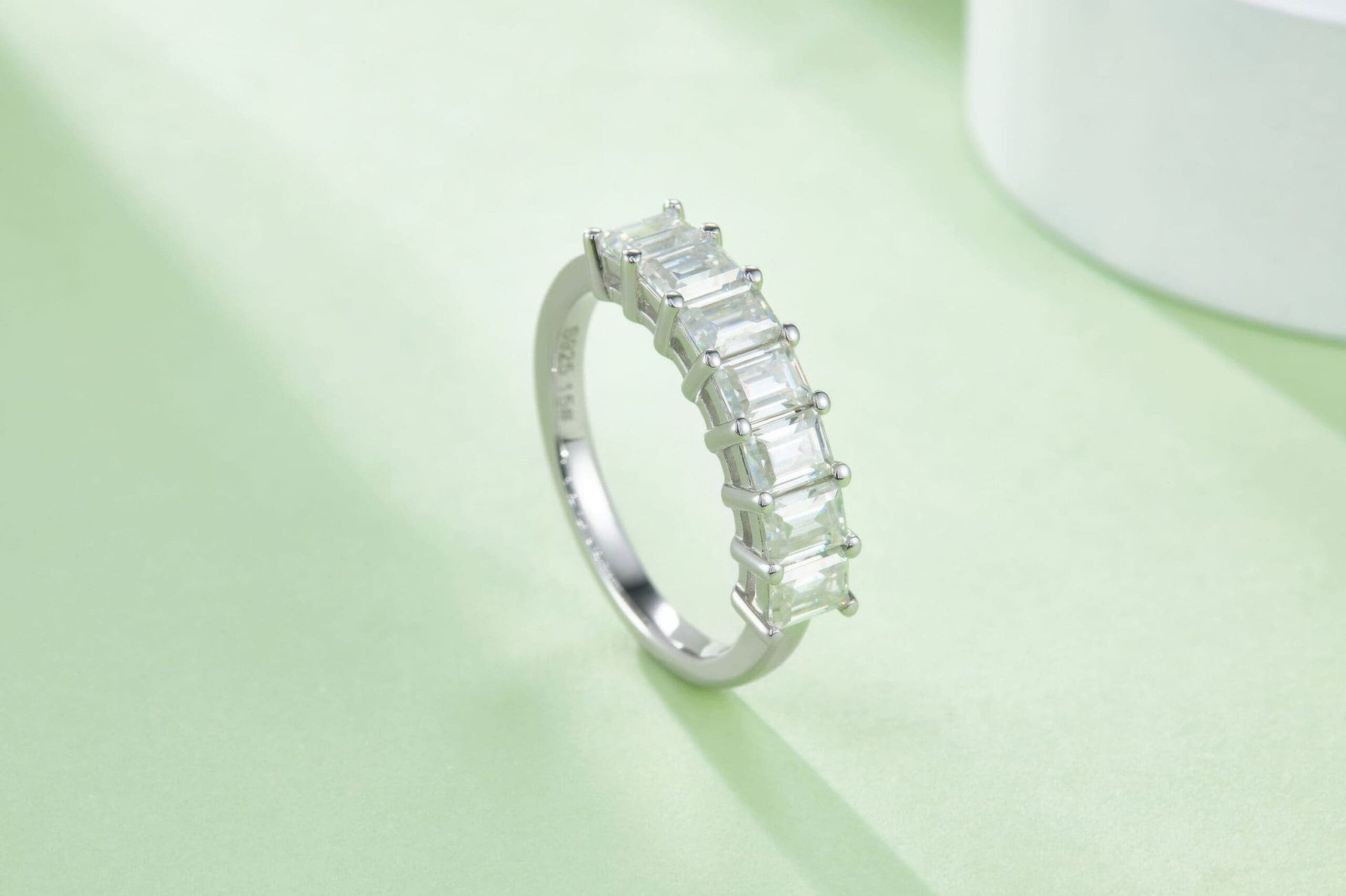 Emerald-Cut Moissanite Half-Eternity Band | 2.1ct DEW Seven-Stone 925 Sterling Silver Ring - Image 2