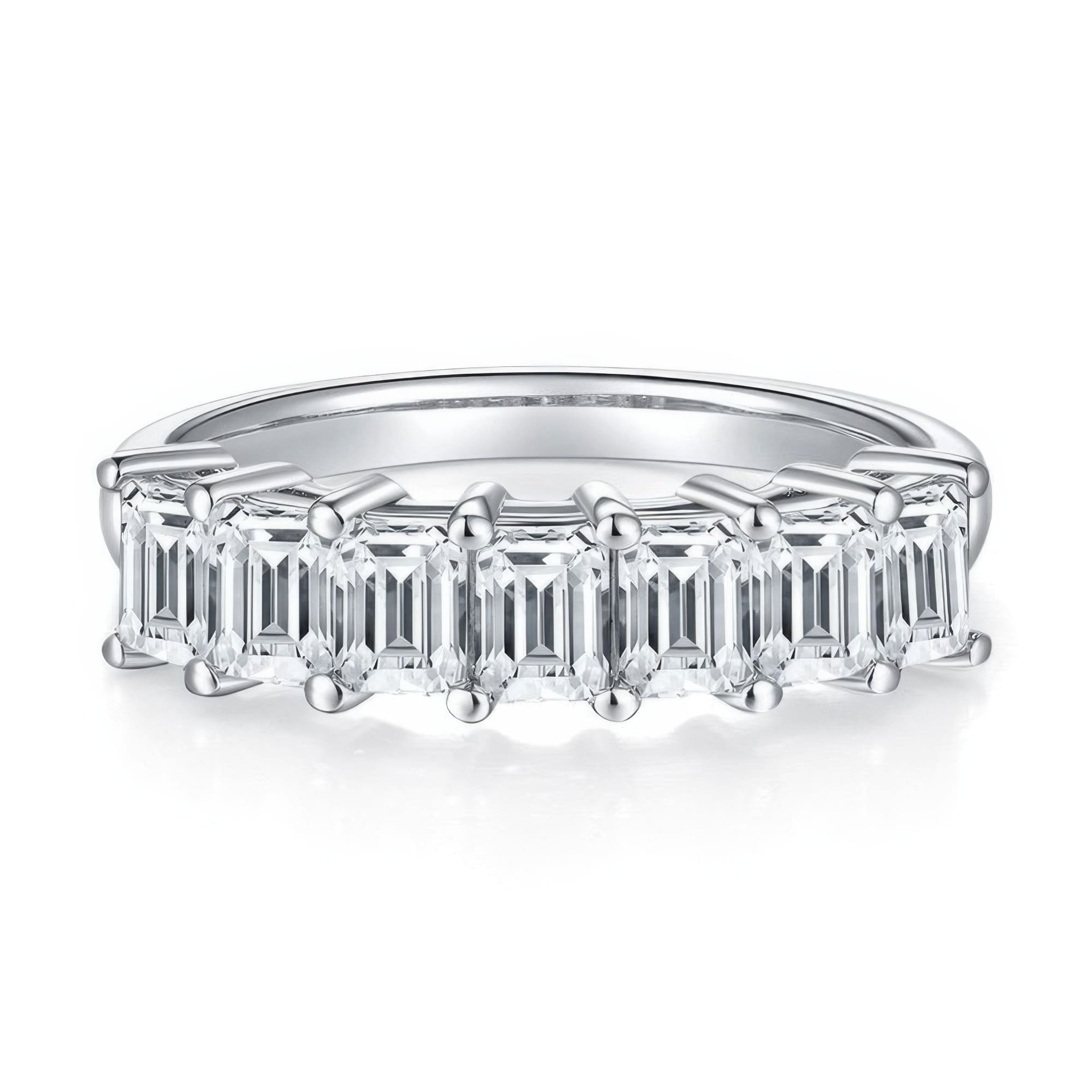 Emerald-Cut Moissanite Half-Eternity Band | 2.1ct DEW Seven-Stone 925 Sterling Silver Ring - Image 6