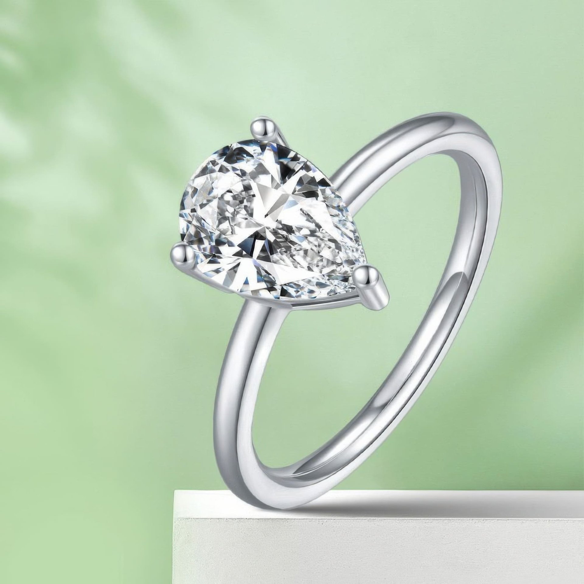 2 Carat Pear Moissanite Solitaire Ring | Tapered 925 Sterling Silver Engagement Ring - Image 5