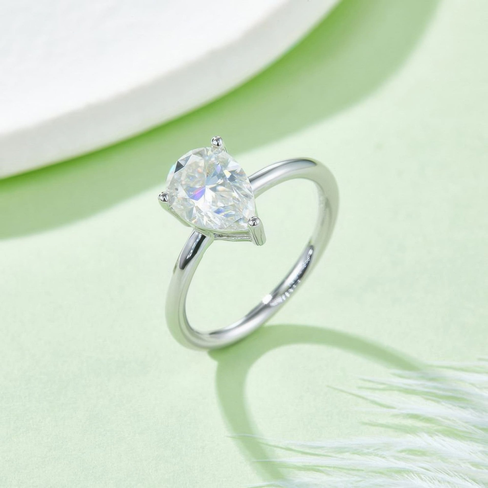 2 Carat Pear Moissanite Solitaire Ring | Tapered 925 Sterling Silver Engagement Ring - Image 2