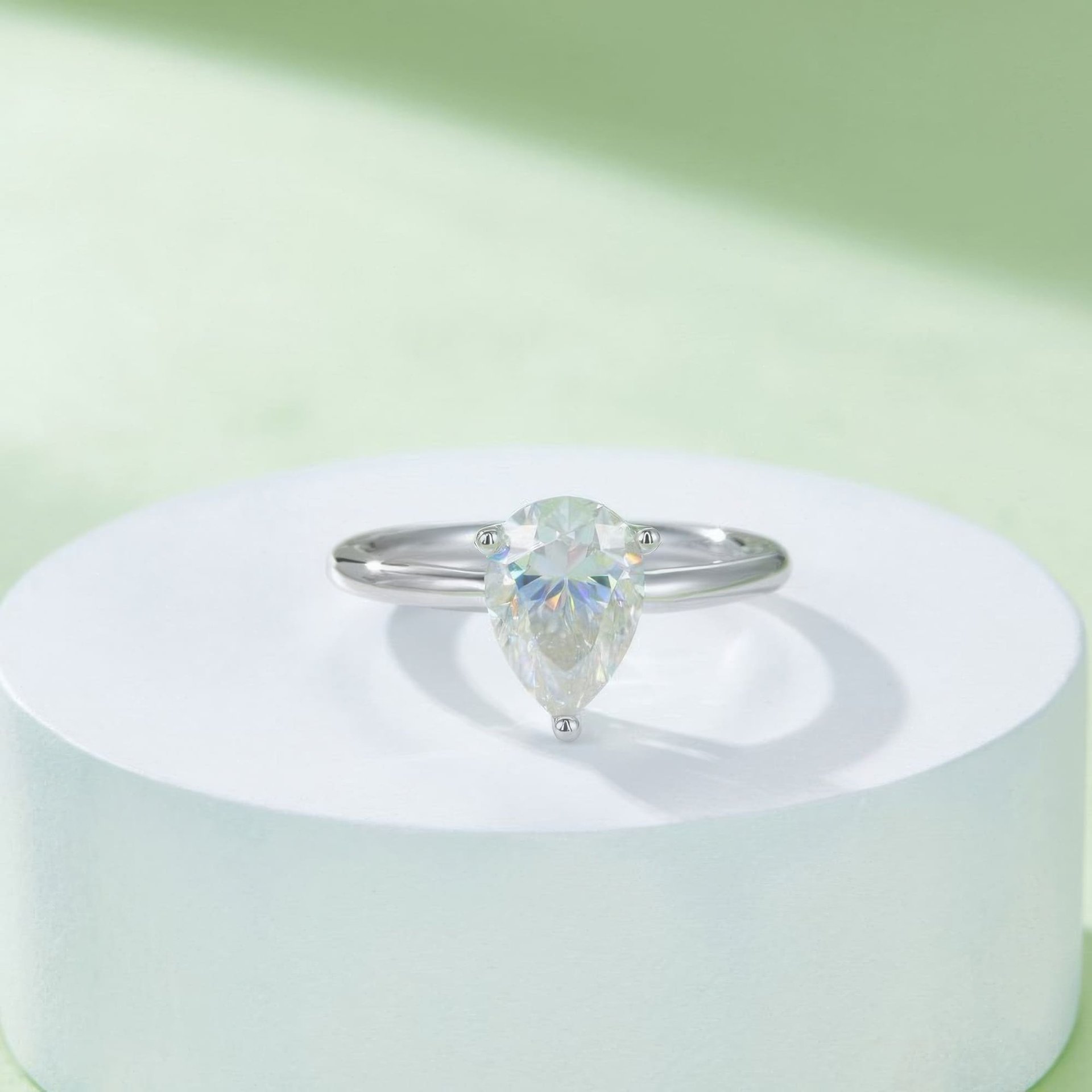 2 Carat Pear Moissanite Solitaire Ring | Tapered 925 Sterling Silver Engagement Ring - Image 4