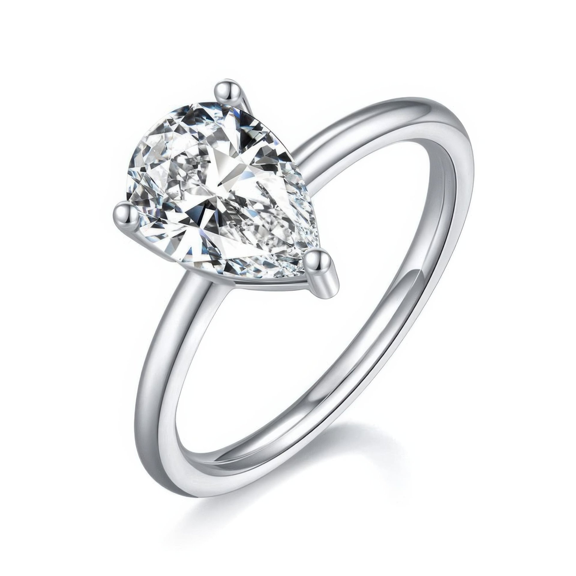 2 Carat Pear Moissanite Solitaire Ring | Tapered 925 Sterling Silver Engagement Ring