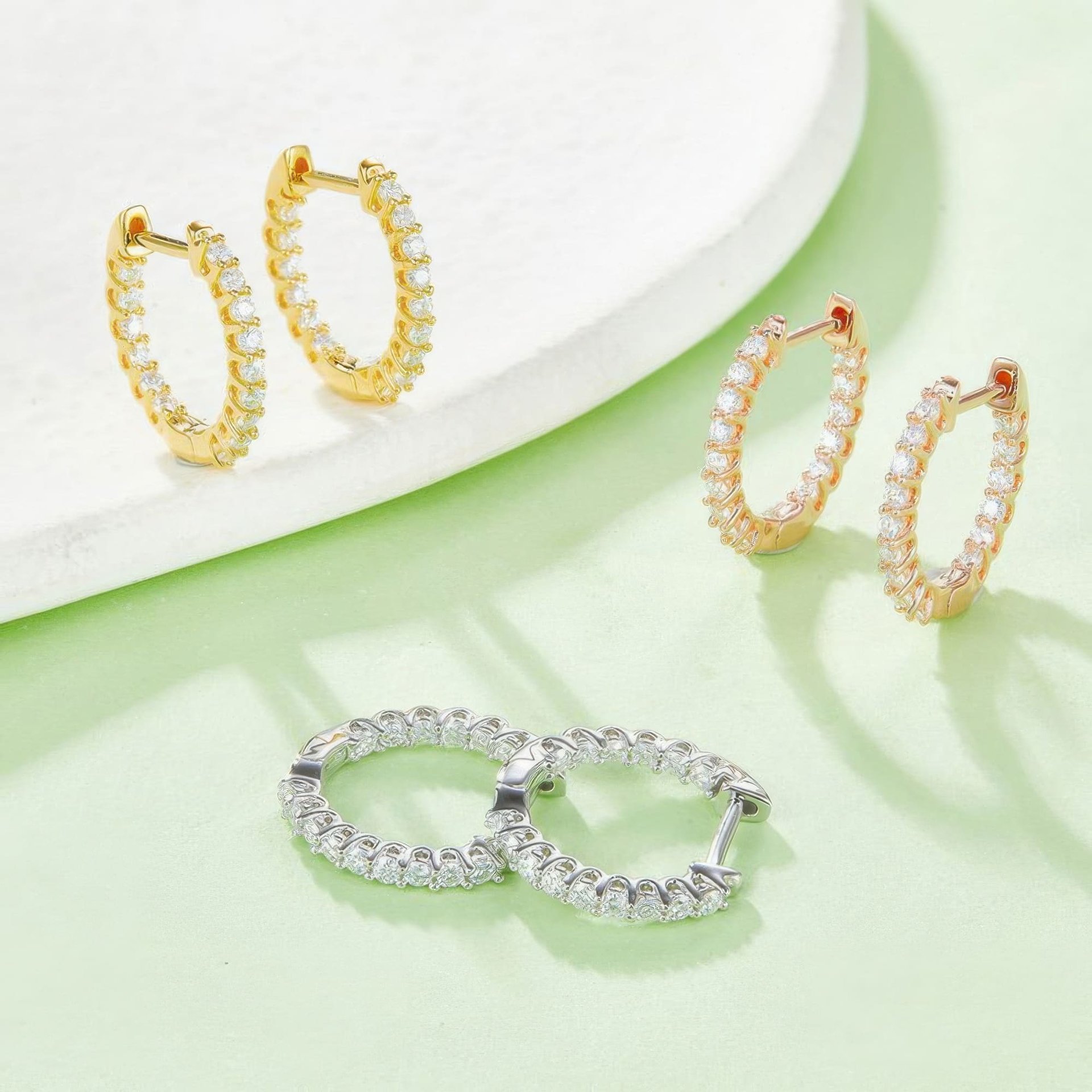 Vintage Moissanite Hoop Earrings | Round-Cut Single Row | White, Yellow & Rose Gold - Image 8