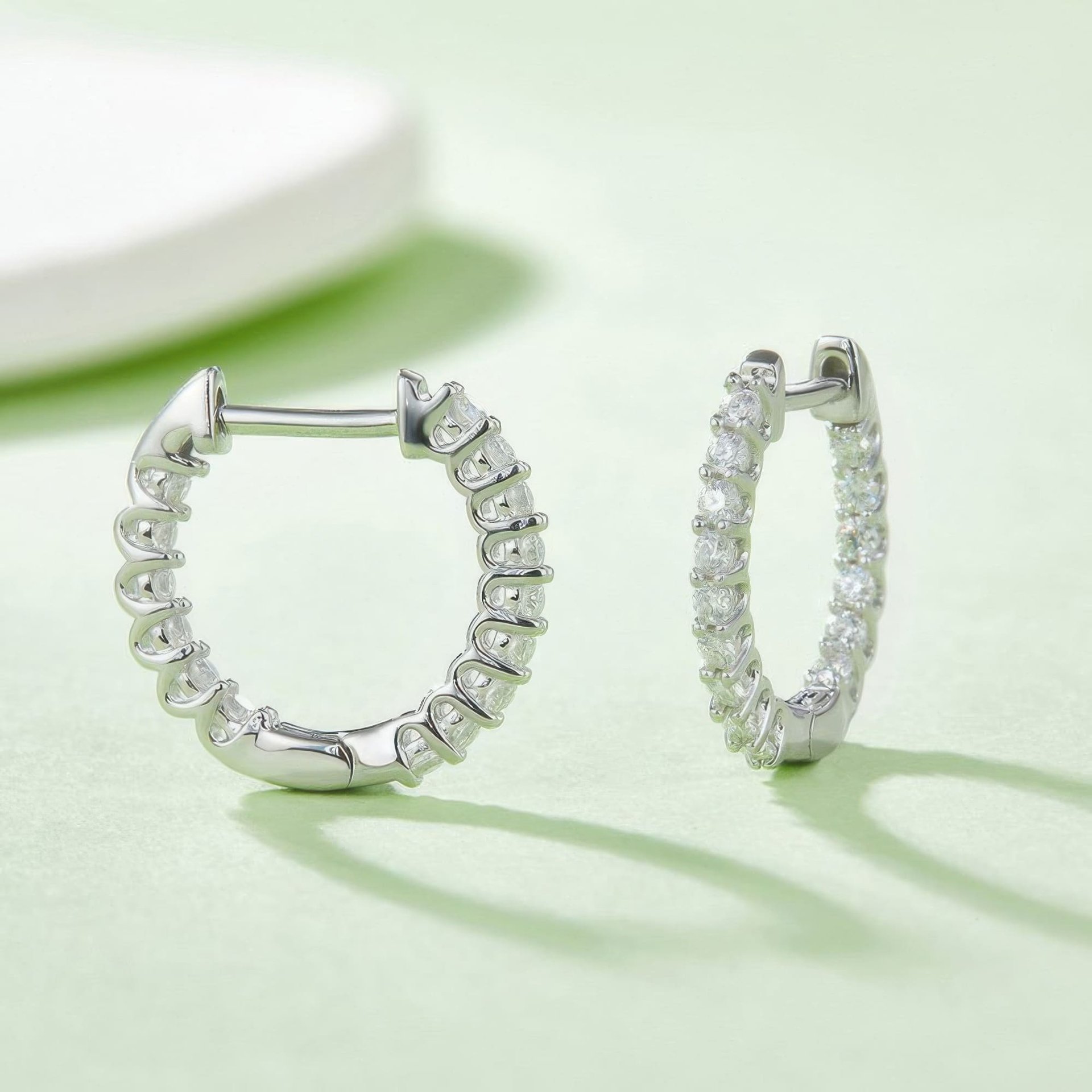 Vintage Moissanite Hoop Earrings | Round-Cut Single Row | White, Yellow & Rose Gold - alternate view